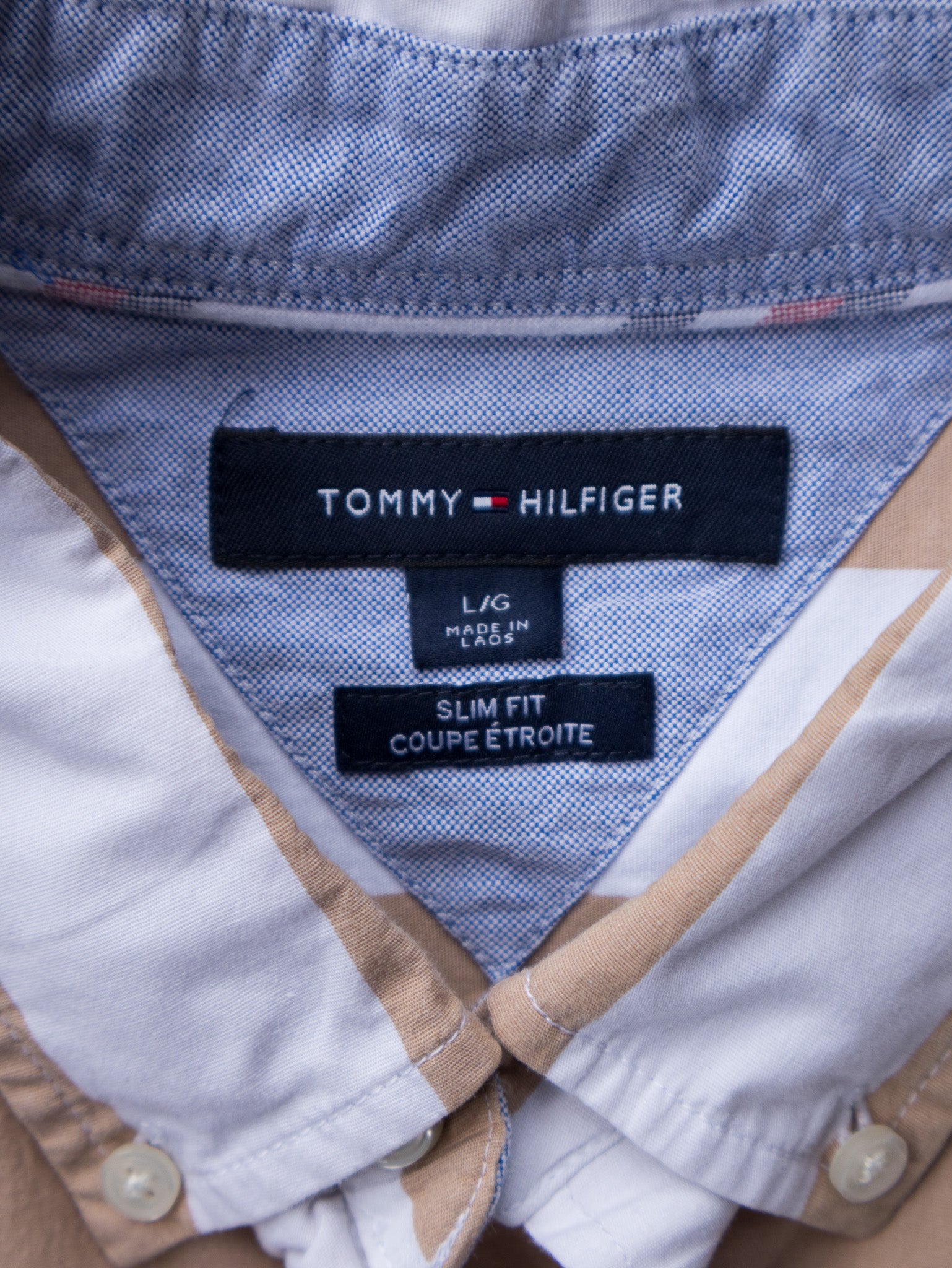 Vintage Tan Tommy Hilfiger Striped Shirt (L)