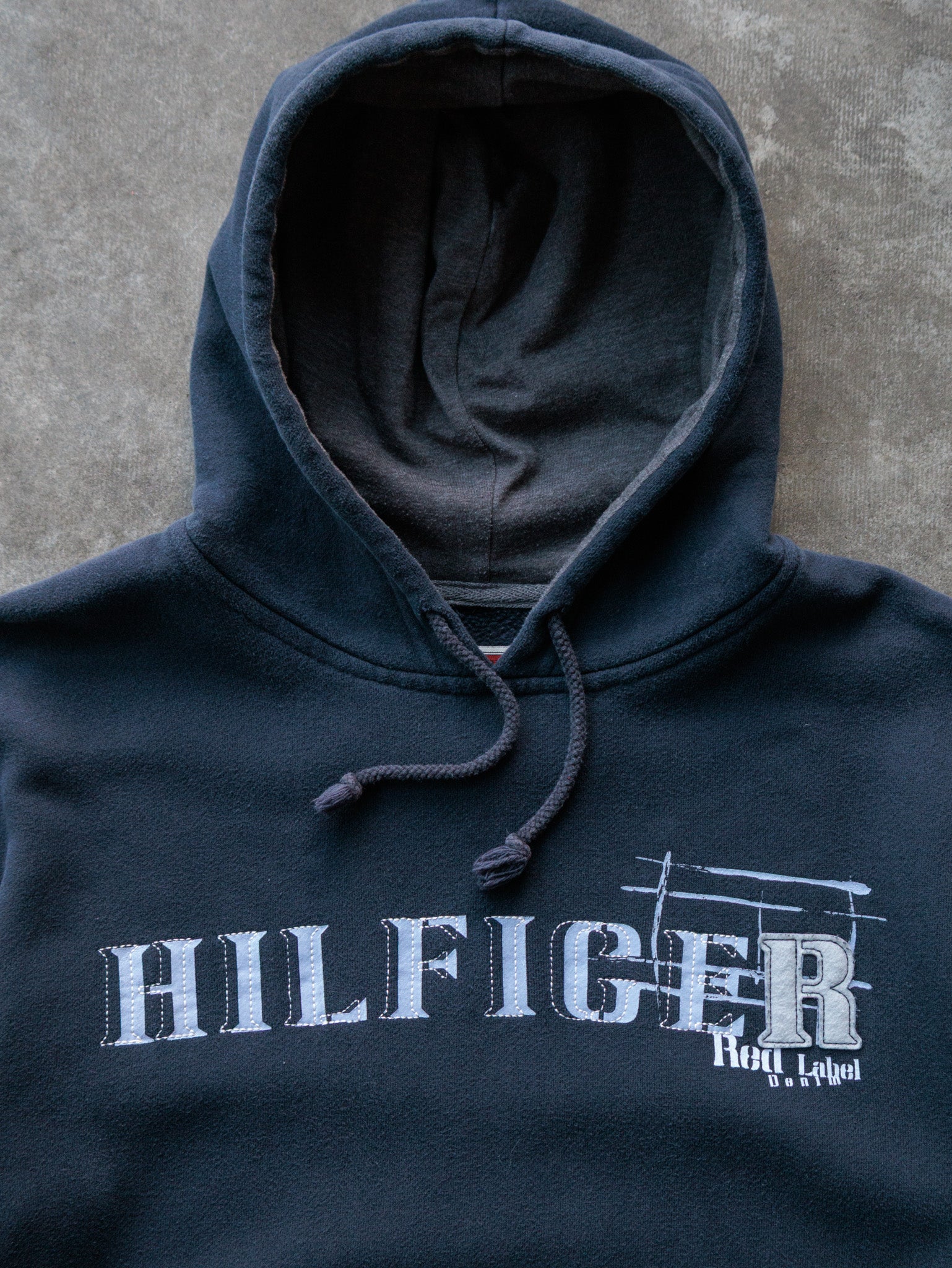 Vintage 90s Navy Hilfiger Red Label Denim Hoodie (M)