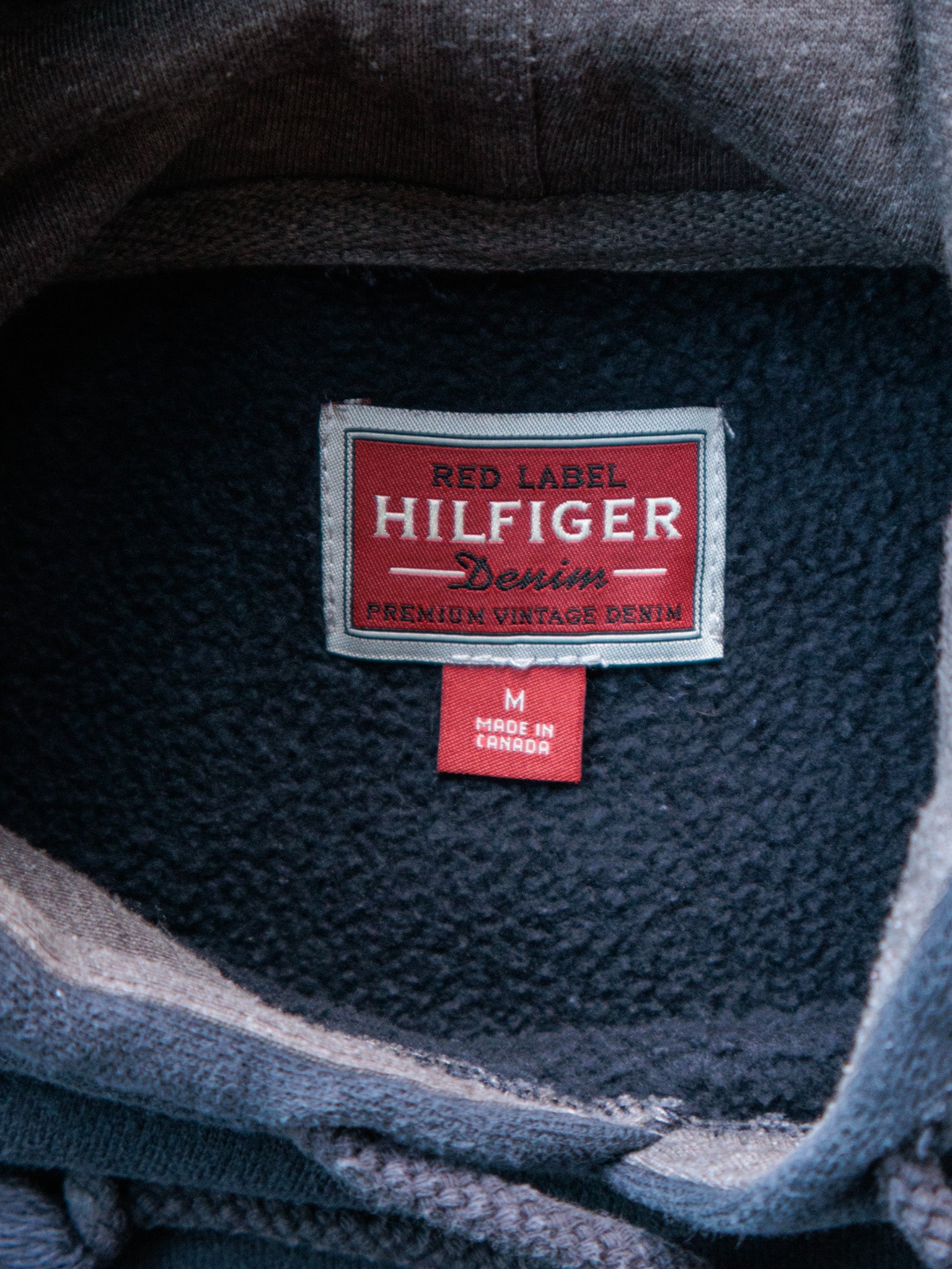 Vintage 90s Navy Hilfiger Red Label Denim Hoodie (M)