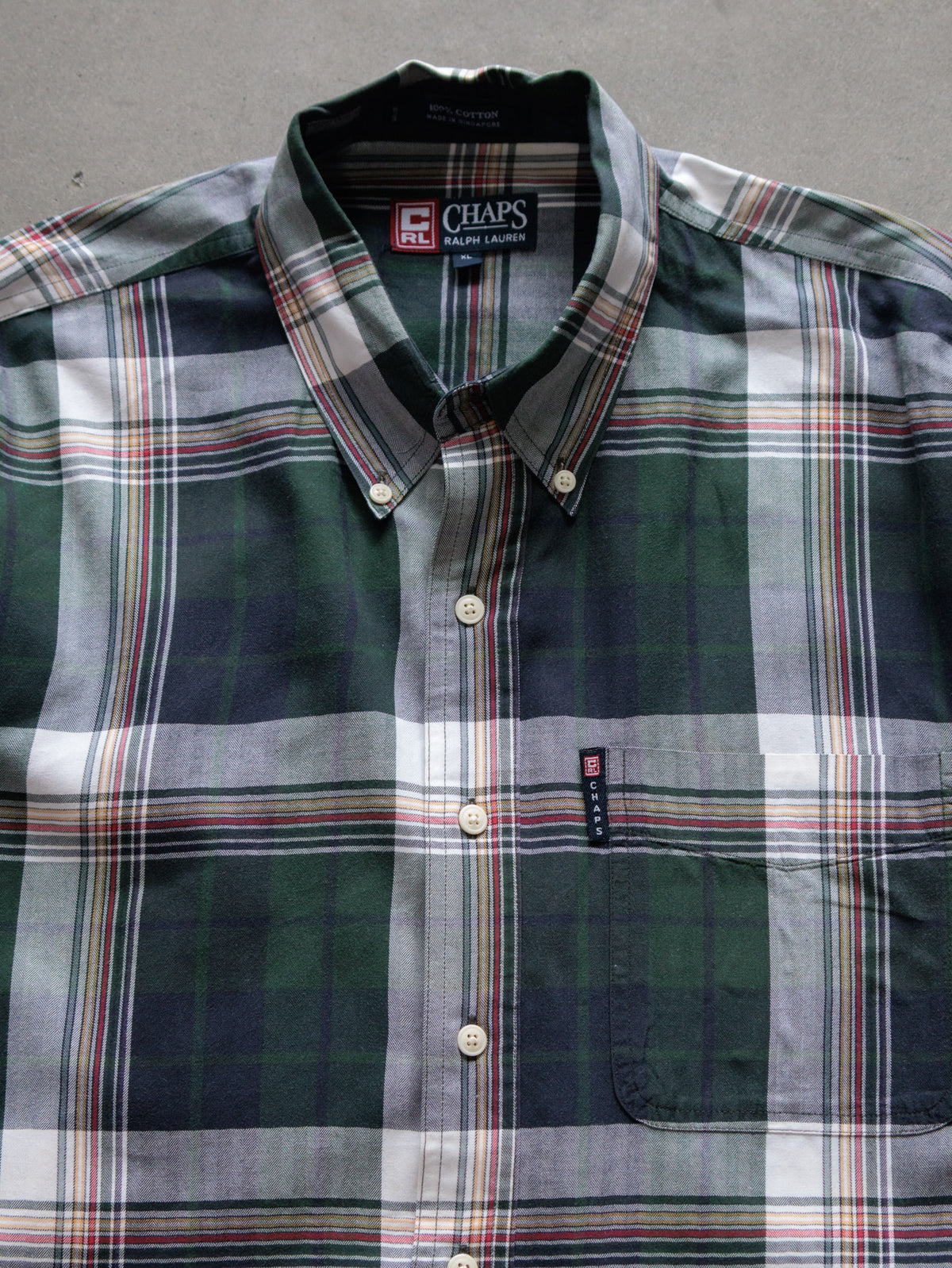 Vintage 90s Green Plaid Chaps Ralph Lauren Shirt (XL)