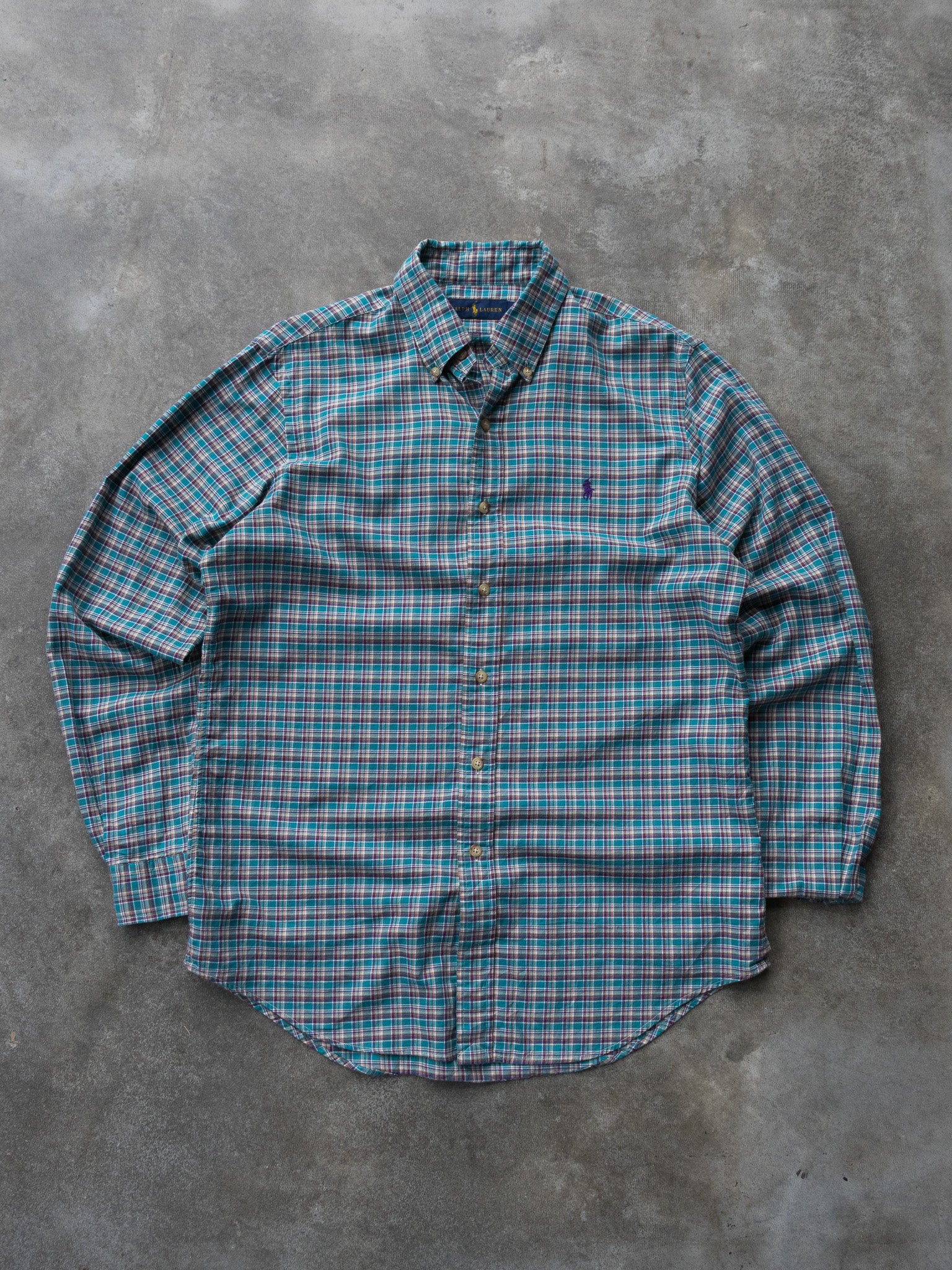 Vintage Teal Ralph Lauren Plaid Shirt (M)