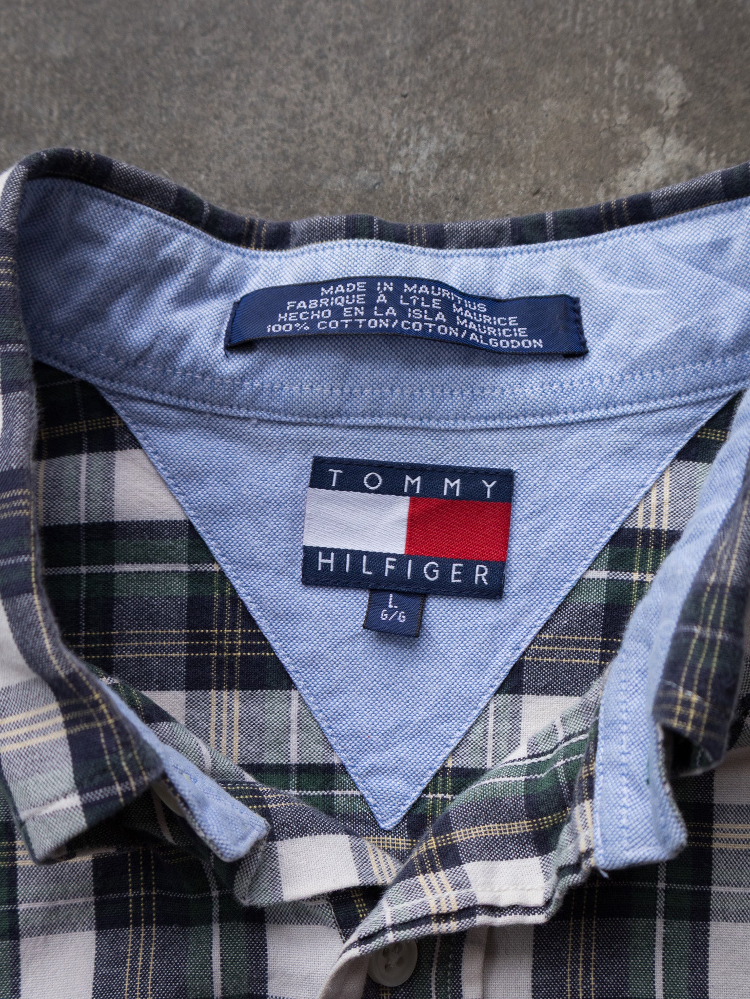 Vintage Dark Green Tommy Hilfiger Short Sleeve Check Shirt (L)