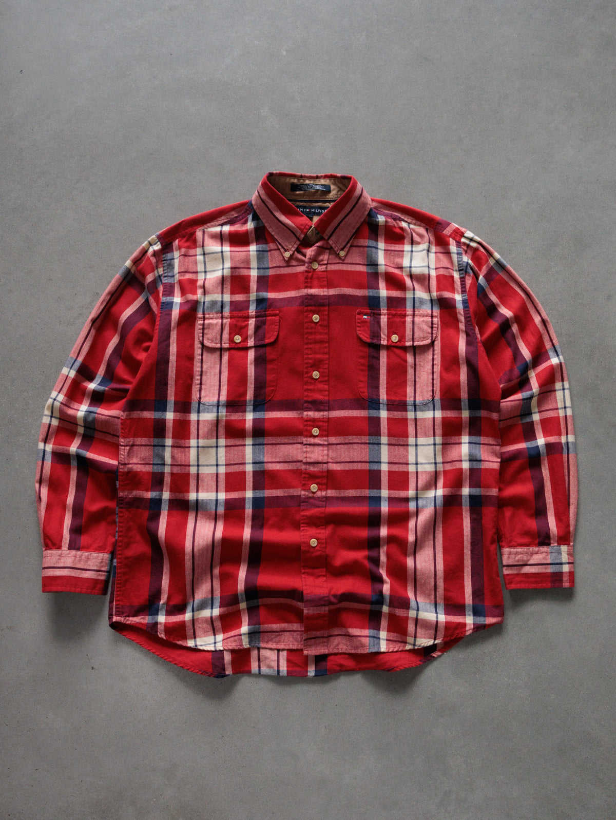 Vintage 00s Red Plaid Tommy Hilfiger Flannel Shirt (M)