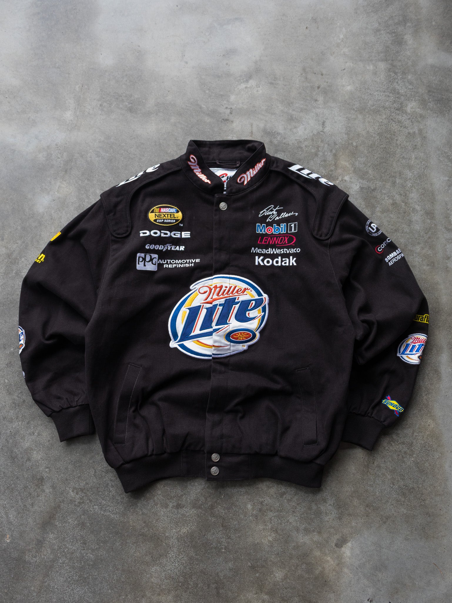 Vintage 00s Black Rusty Wallace Miller Lite NASCAR Jacket (M)