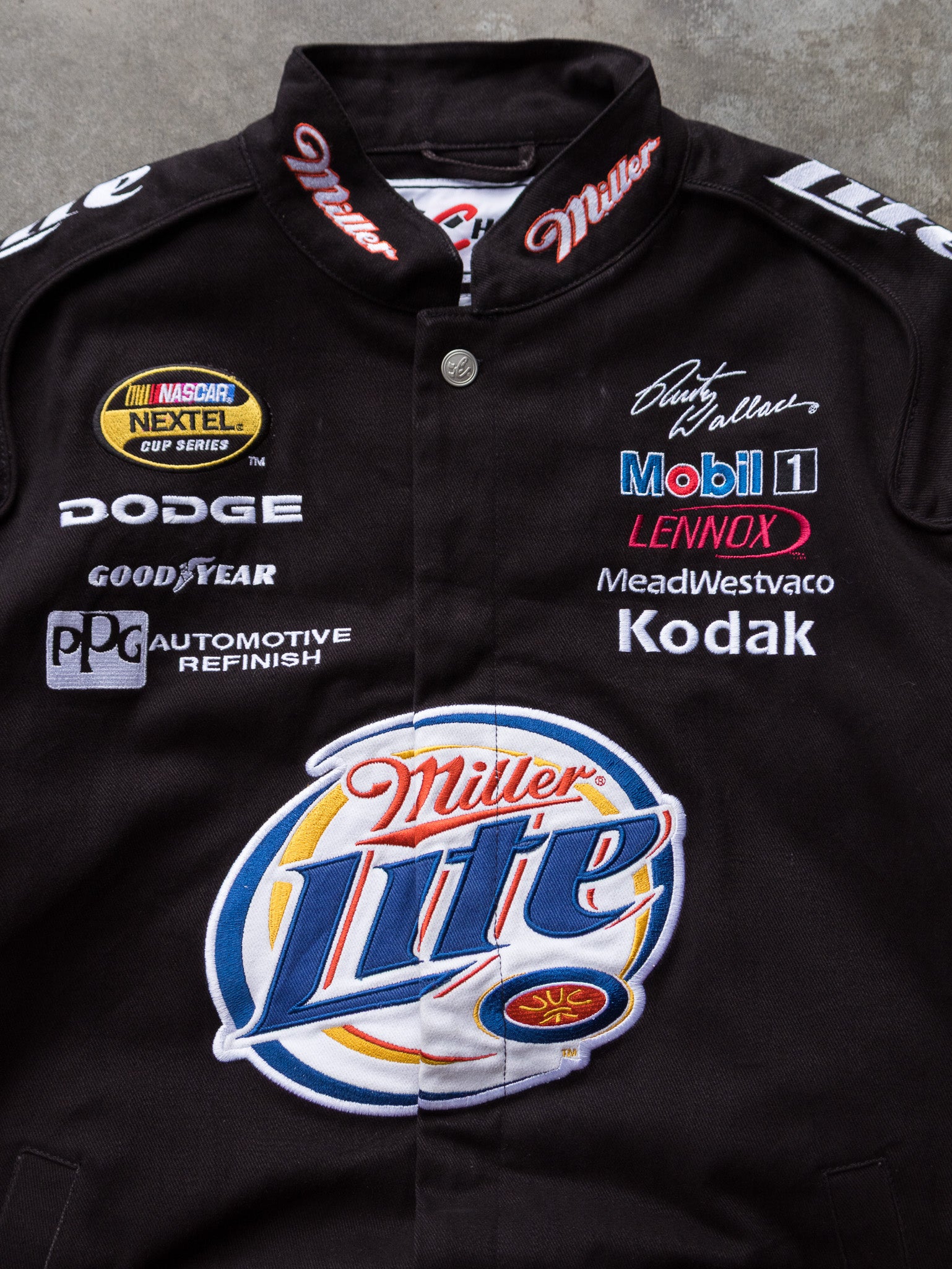 Vintage 00s Black Rusty Wallace Miller Lite NASCAR Jacket (M)