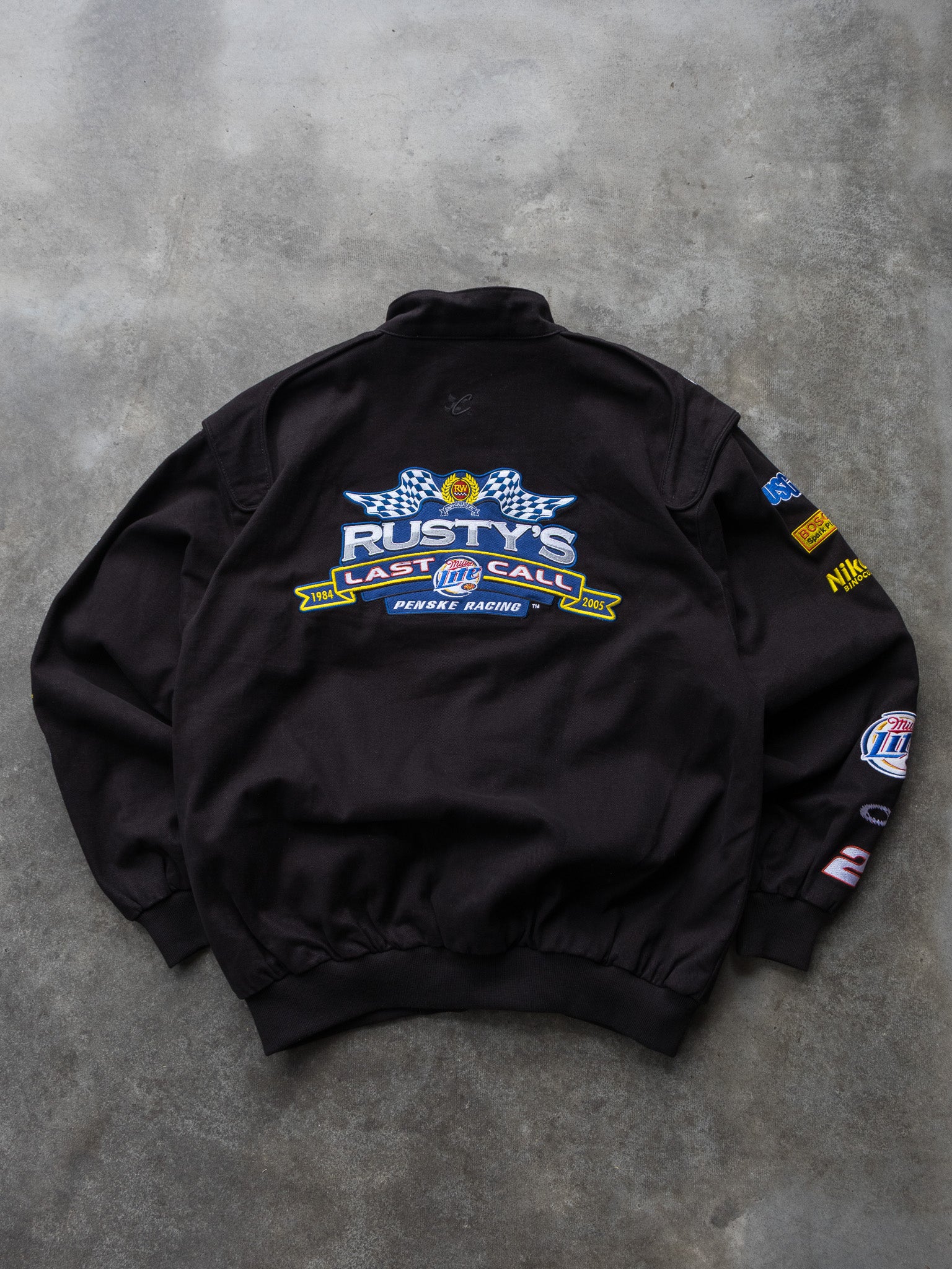 Vintage 00s Black Rusty Wallace Miller Lite NASCAR Jacket (M)