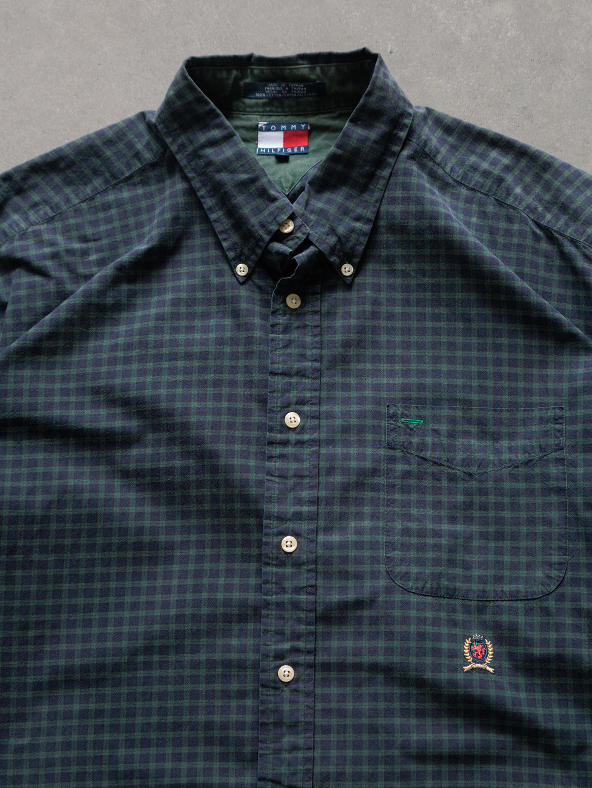 Vintage 90s Green Plaid Tommy Hilfiger Shirt (2XL)