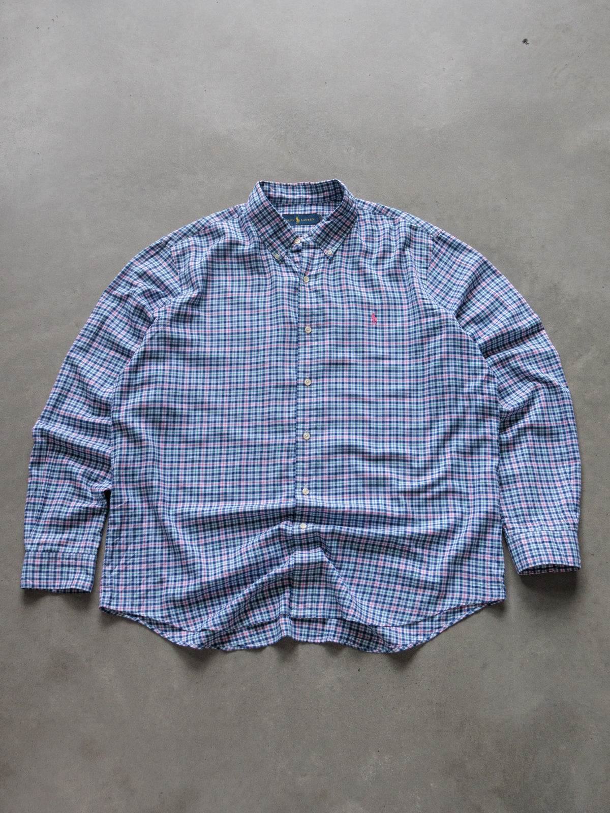 Vintage Blue Plaid Ralph Lauren Shirt (XL)