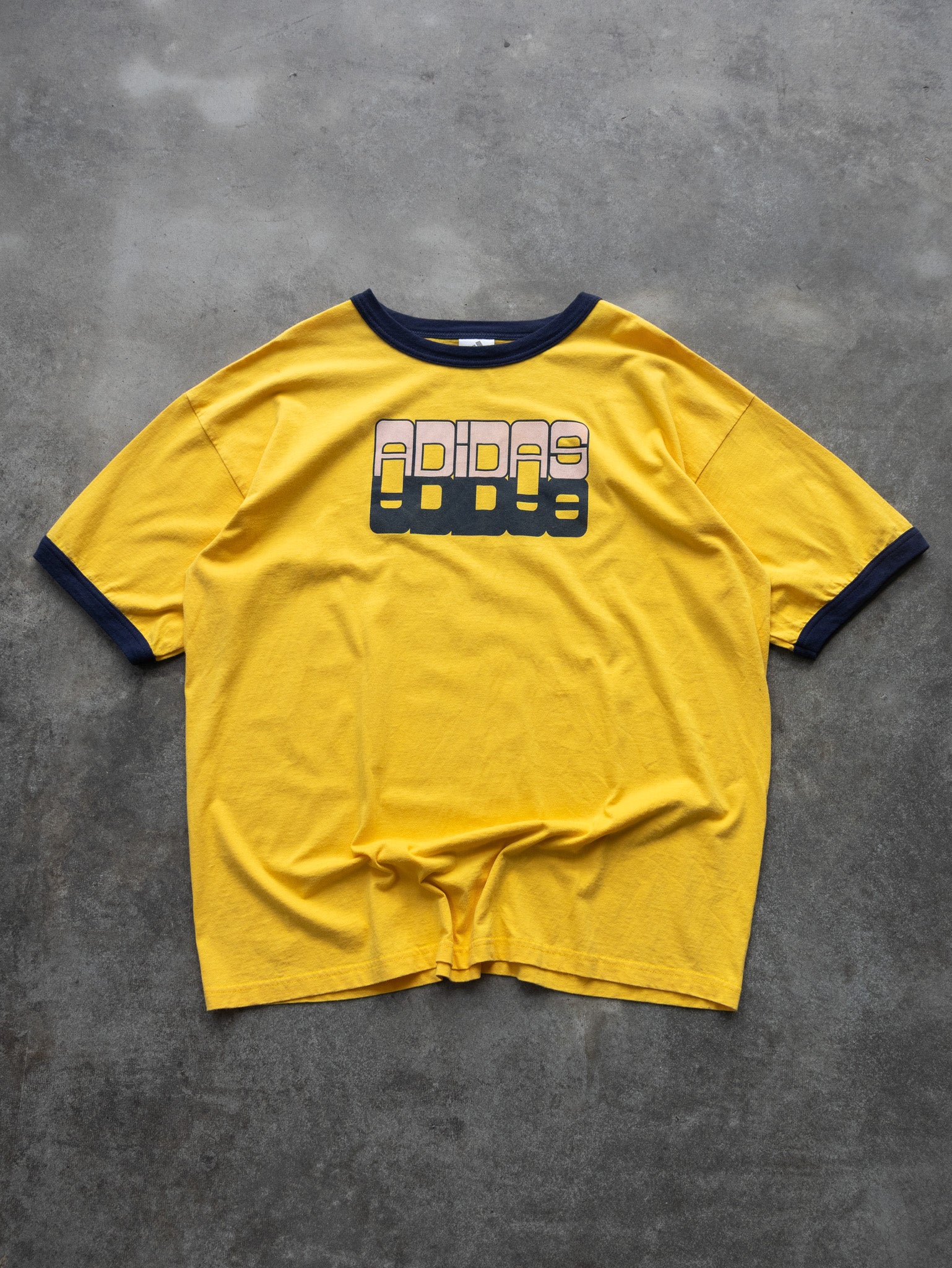 Vintage 00s Yellow Adidas Graphic Ringer Tee (XL)
