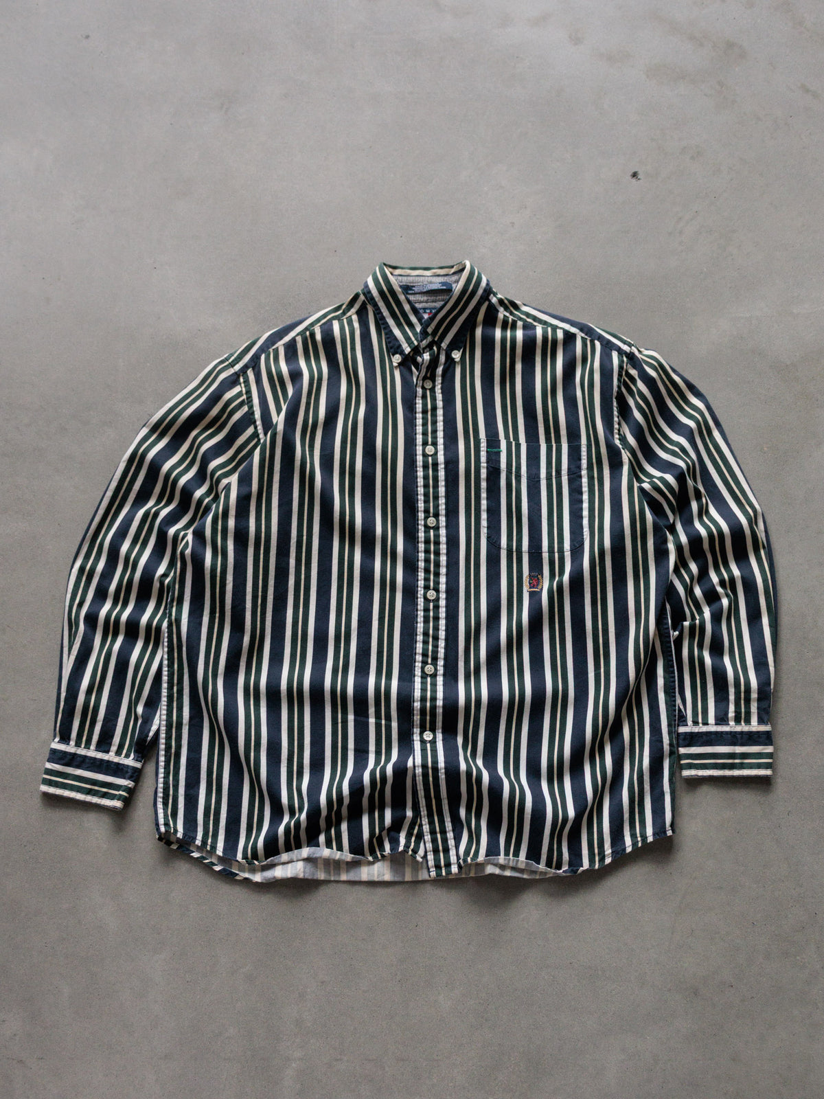 Vintage 90s Navy Striped Tommy Hilfiger Shirt (M)