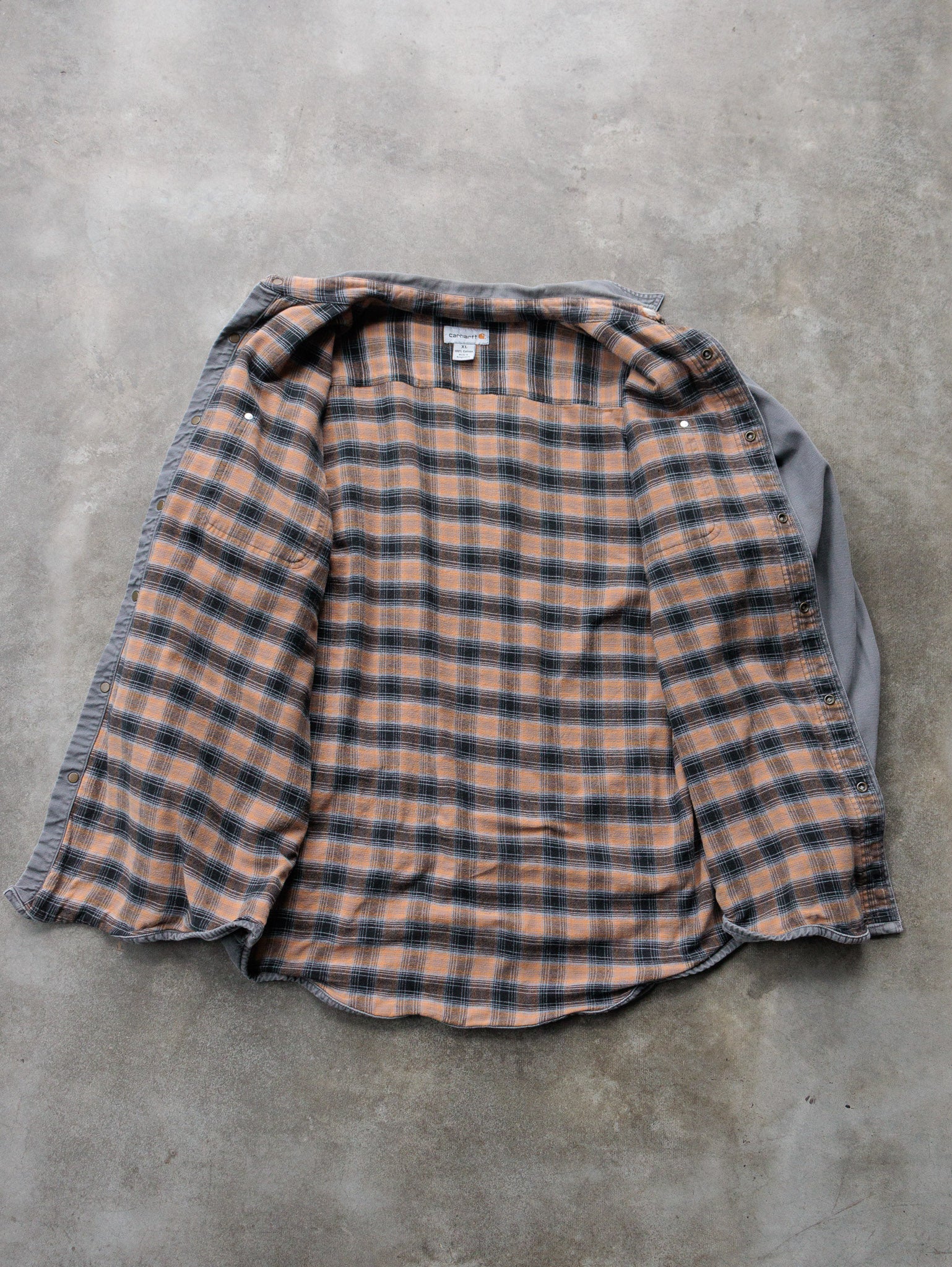 Vintage Grey Carhartt Flannel Lined Shirt Jacket (XL)