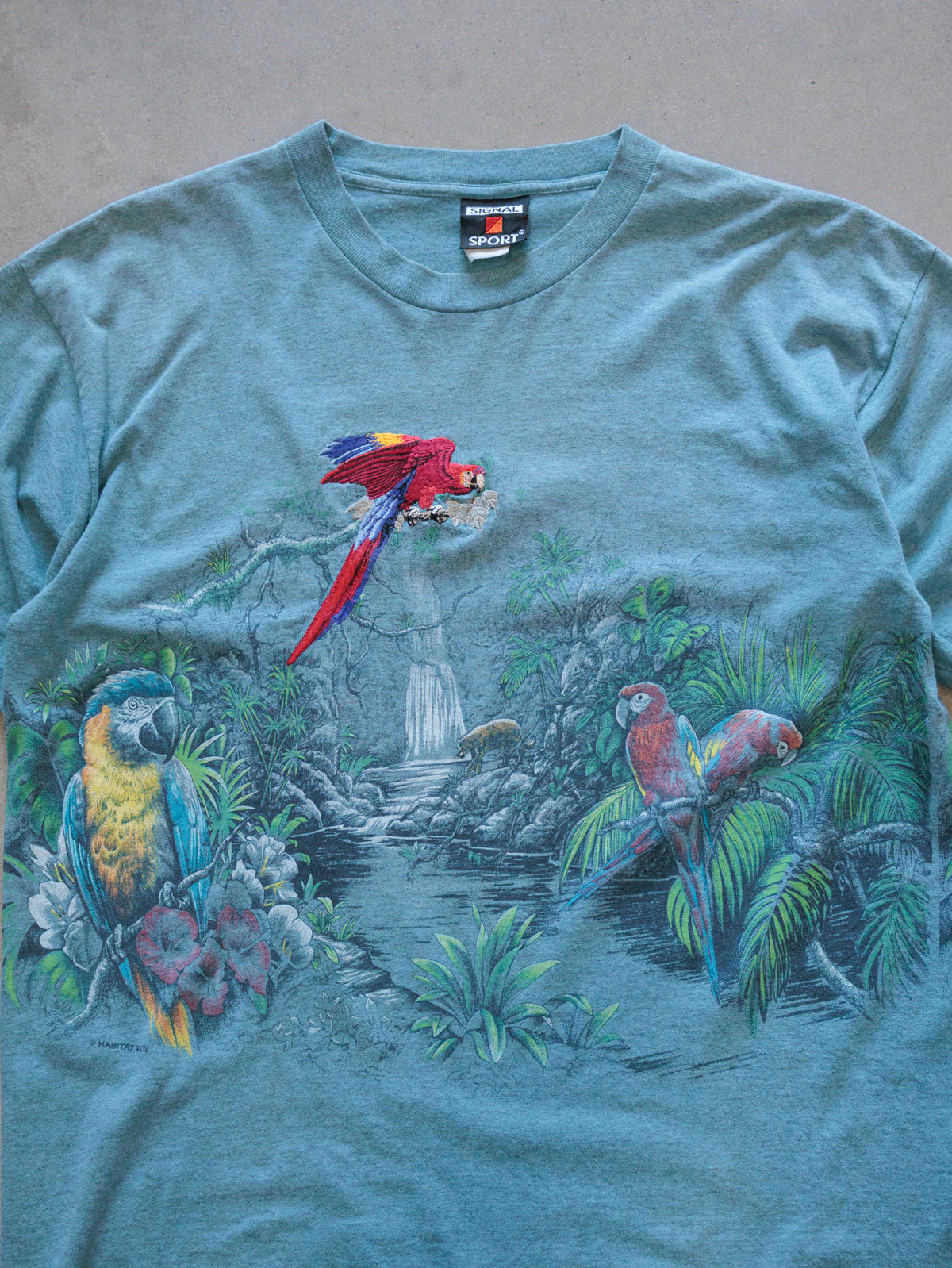 Vintage 90s Blue Rainforest Cafe Chicago Macaw Tee (-)