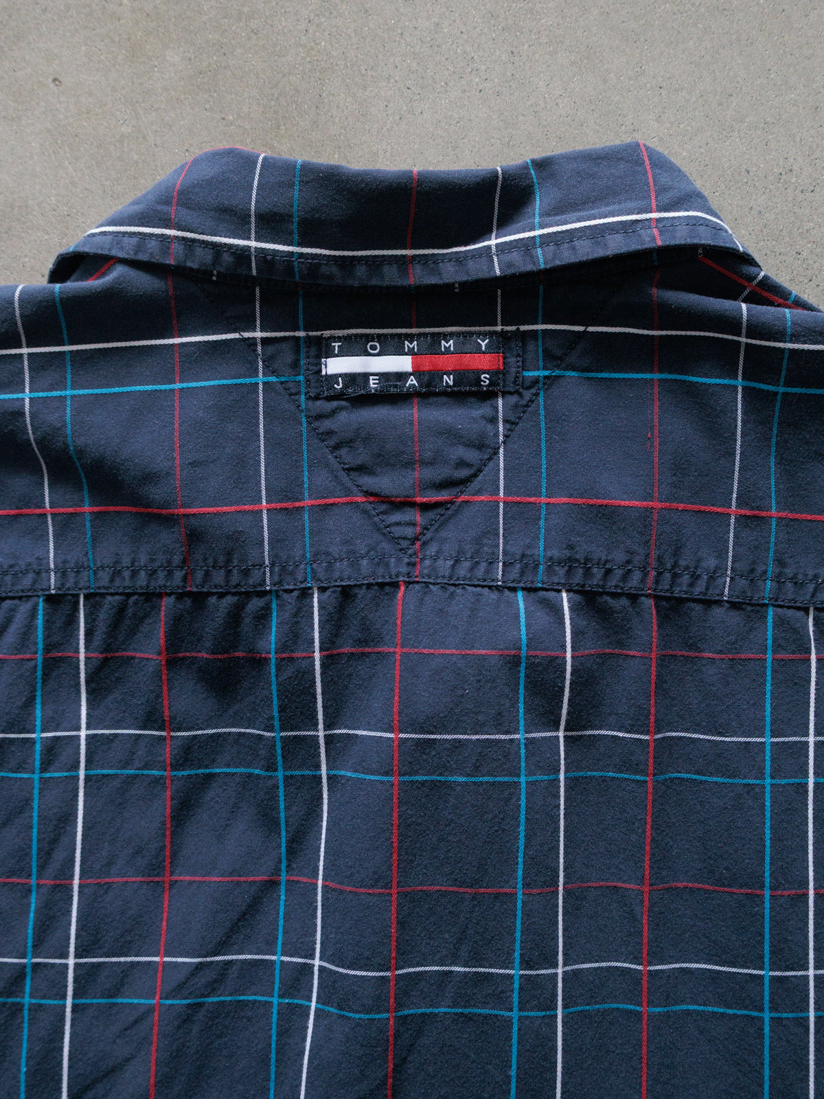 Vintage 90s Navy Plaid Tommy Jeans Short Sleeve Shirt (XL)