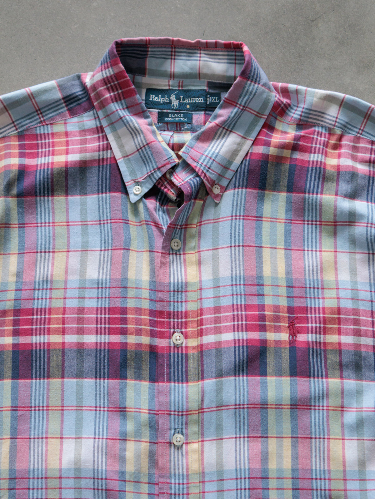 Vintage Pink Plaid Ralph Lauren Short Sleeve Shirt (XL)