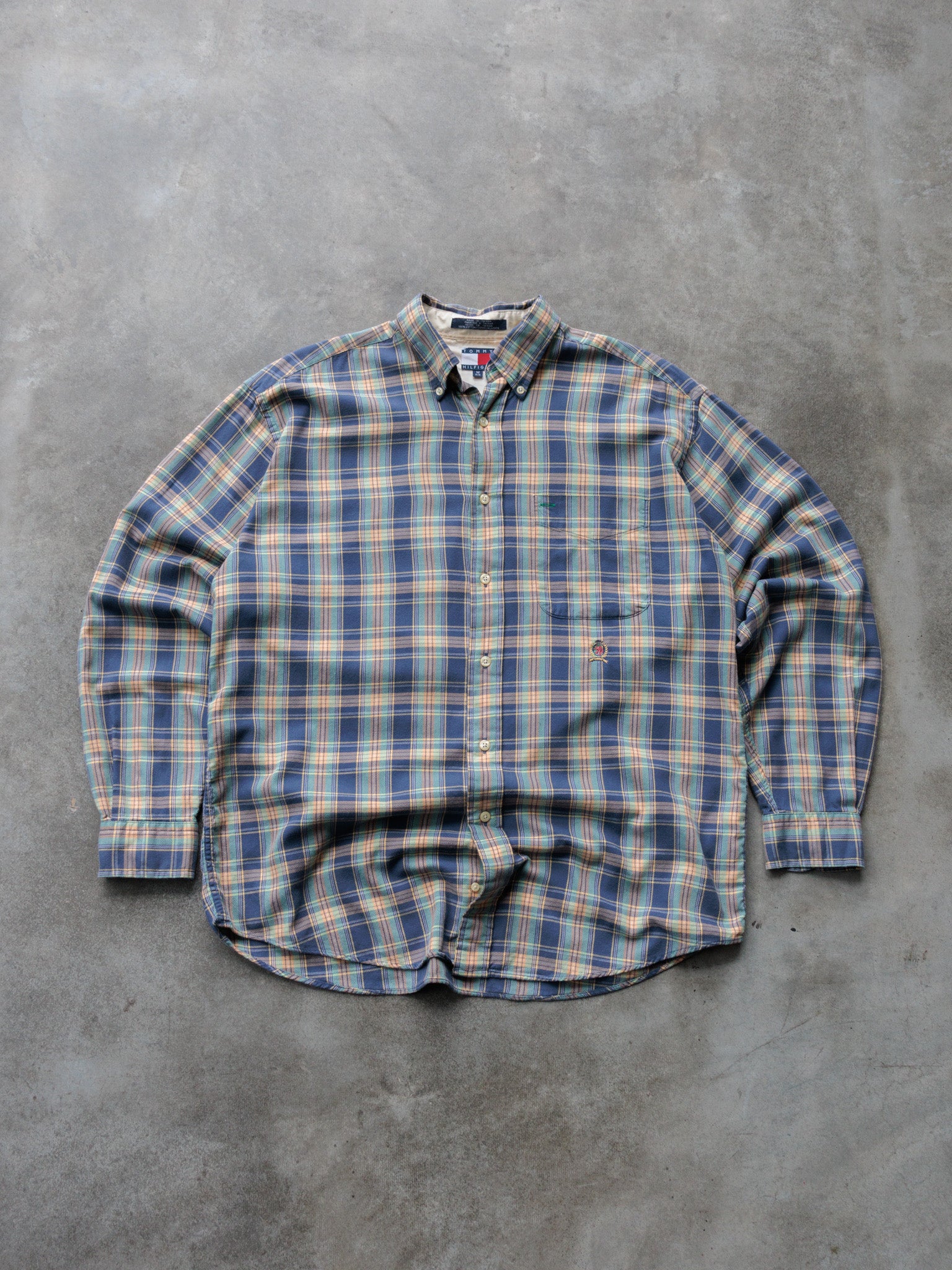 Vintage 90s Navy Plaid Tommy Hilfiger Shirt (M)
