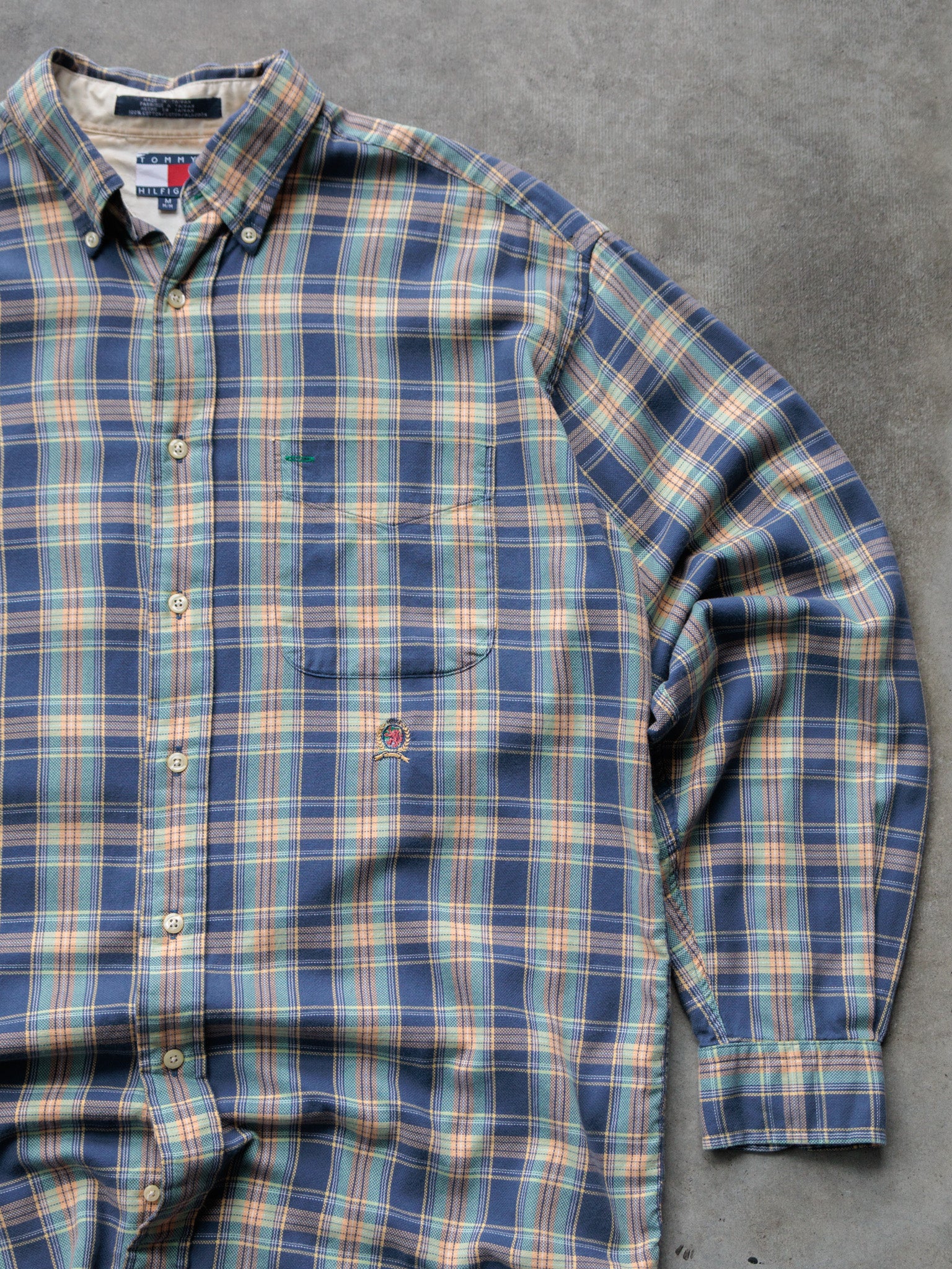 Vintage 90s Navy Plaid Tommy Hilfiger Shirt (M)