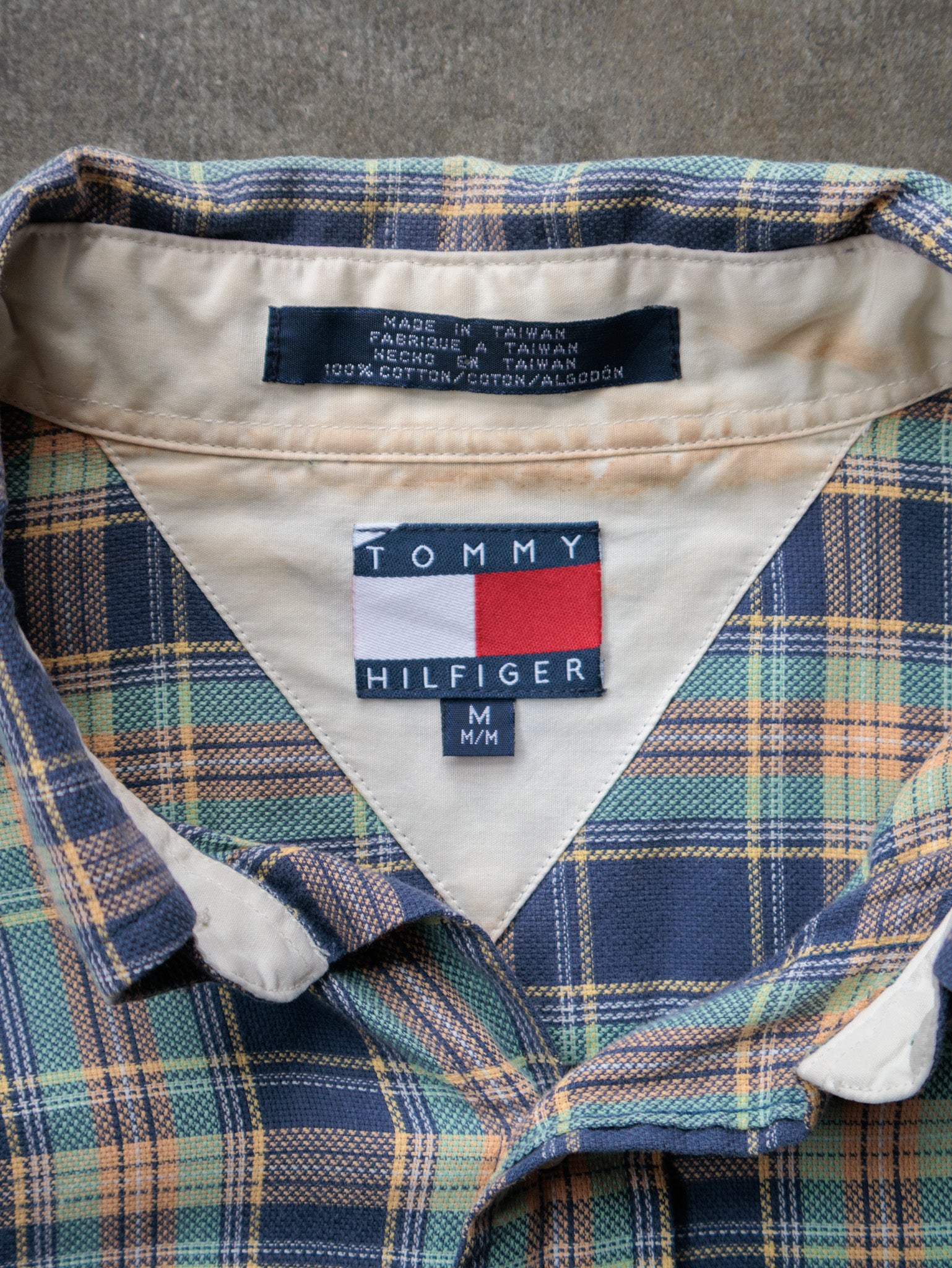 Vintage 90s Navy Plaid Tommy Hilfiger Shirt (M)