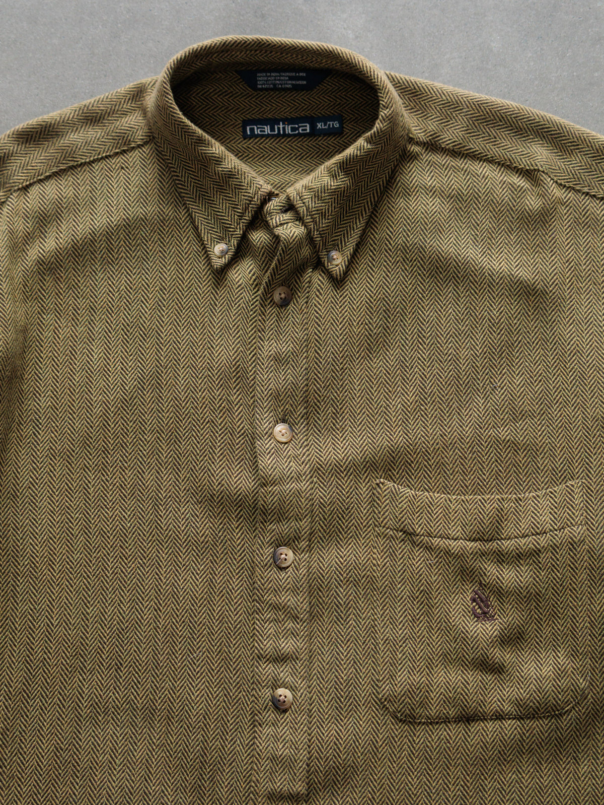 Vintage 00s Brown Nautica Herringbone Shirt (XL)