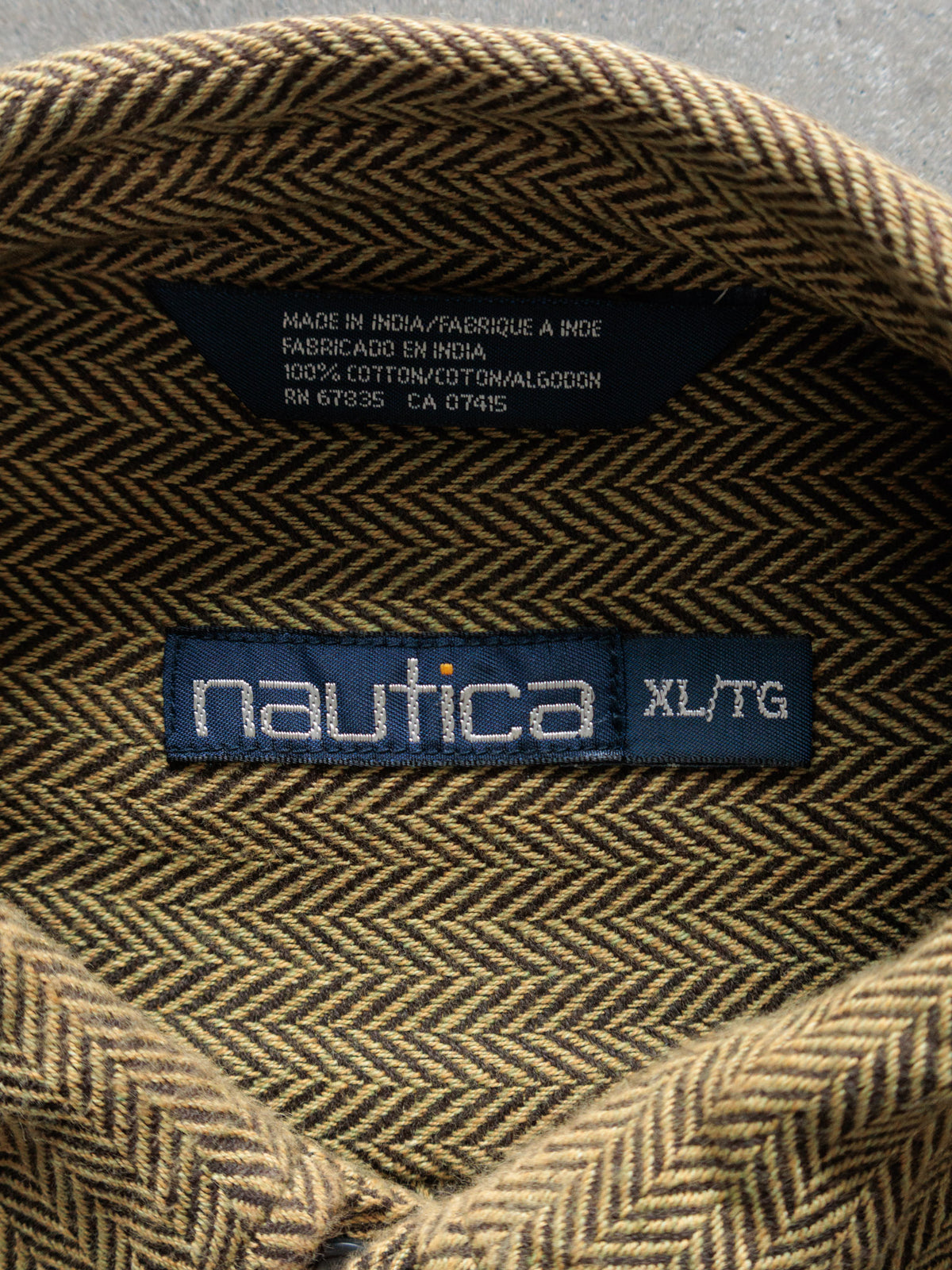 Vintage 00s Brown Nautica Herringbone Shirt (XL)