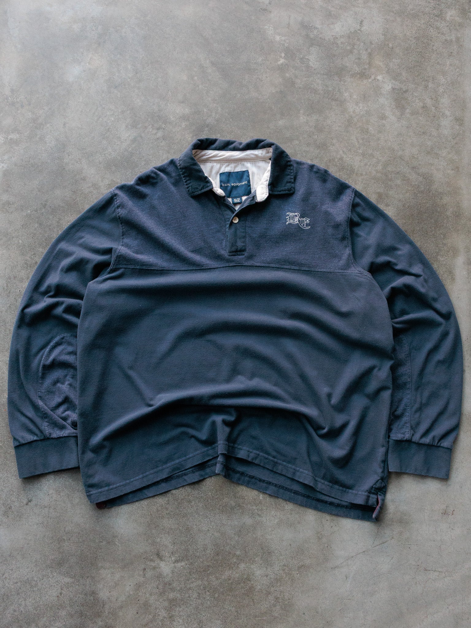Vintage 90s Navy B.U.M. Equipment Fleece Rugby Shirt (XL)