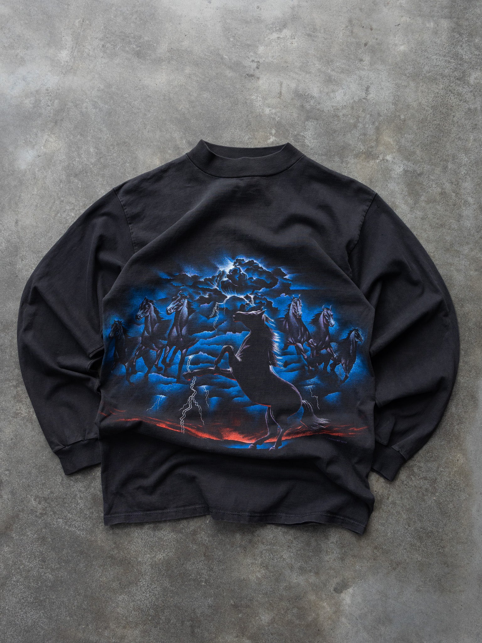 Vintage 1994 Black Habitat Horses Graphic Long Sleeve (M)