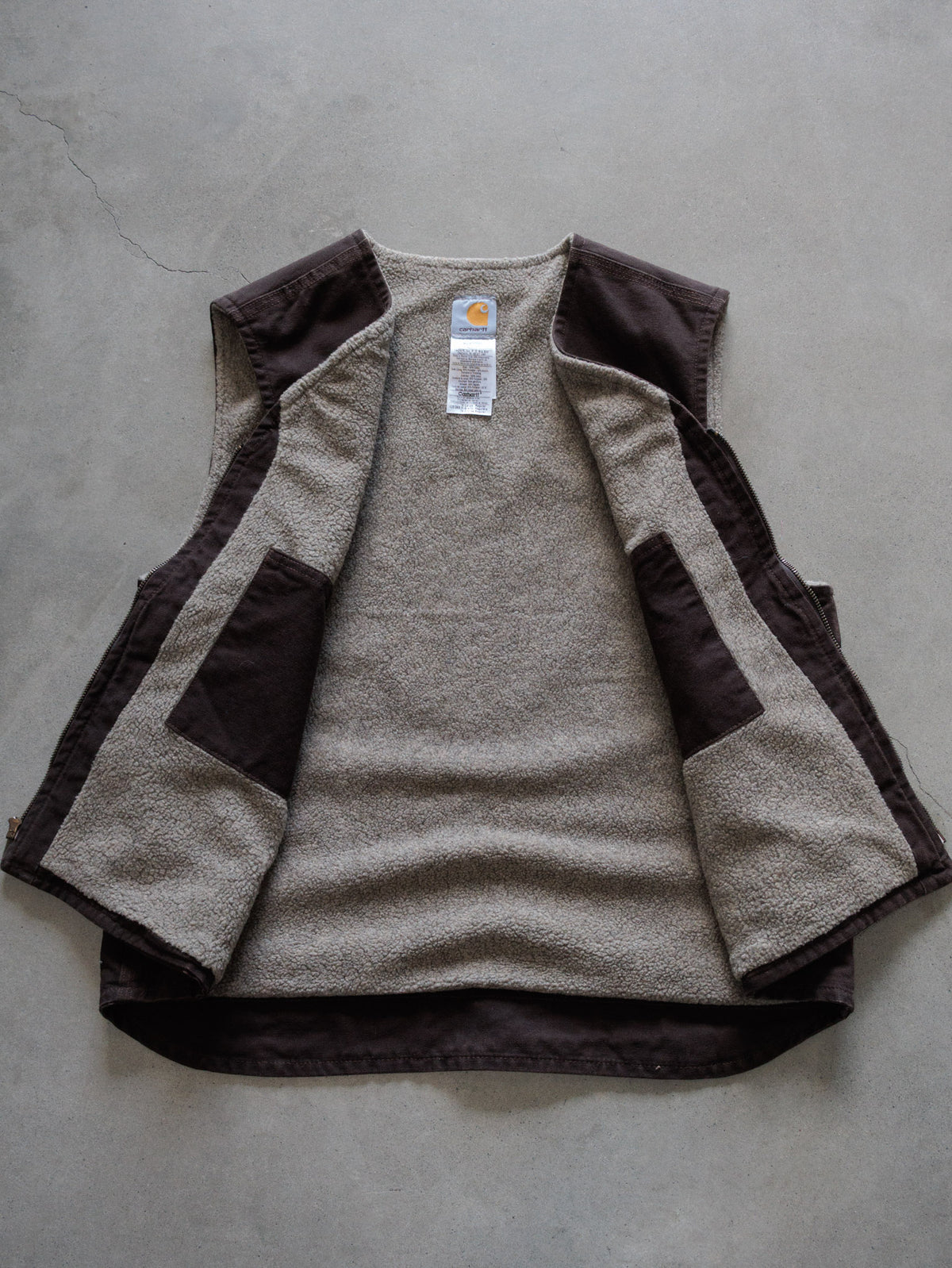 Vintage Brown Carhartt Sherpa-Lined Vest (XL)