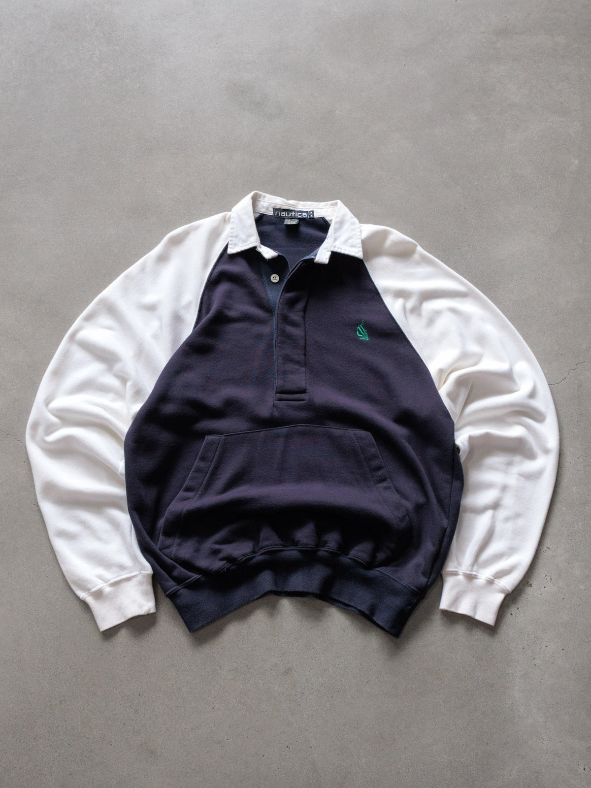 Vintage 90s Navy Nautica Colourblock Rugby Shirt (M)