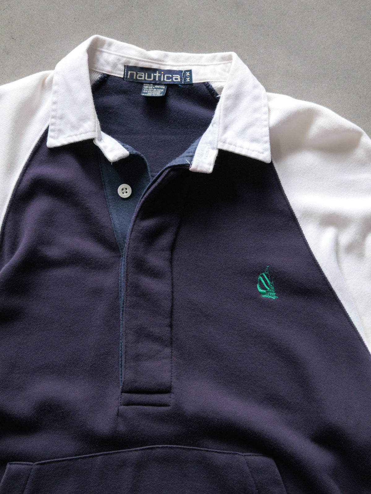 Vintage 90s Navy Nautica Colourblock Rugby Shirt (M)