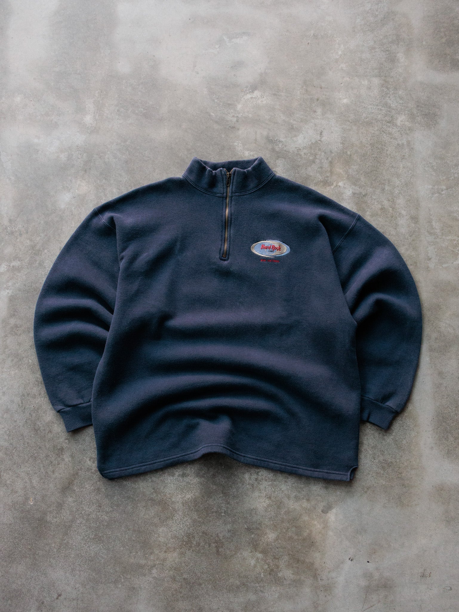 Vintage 00s Navy Hard Rock Cafe Quarter Zip Sweatshirt (L)