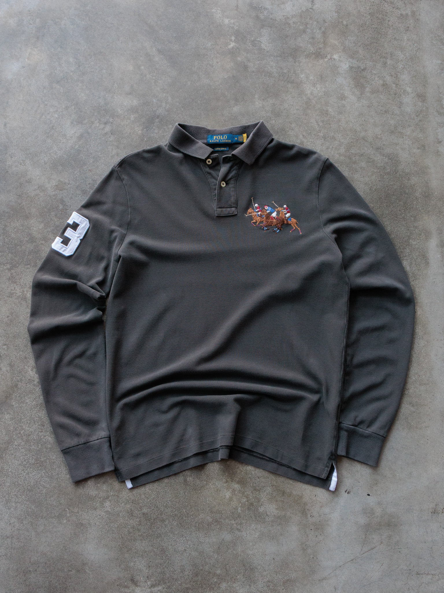 Grey Polo Ralph Lauren Long Sleeve Polo Shirt (M)