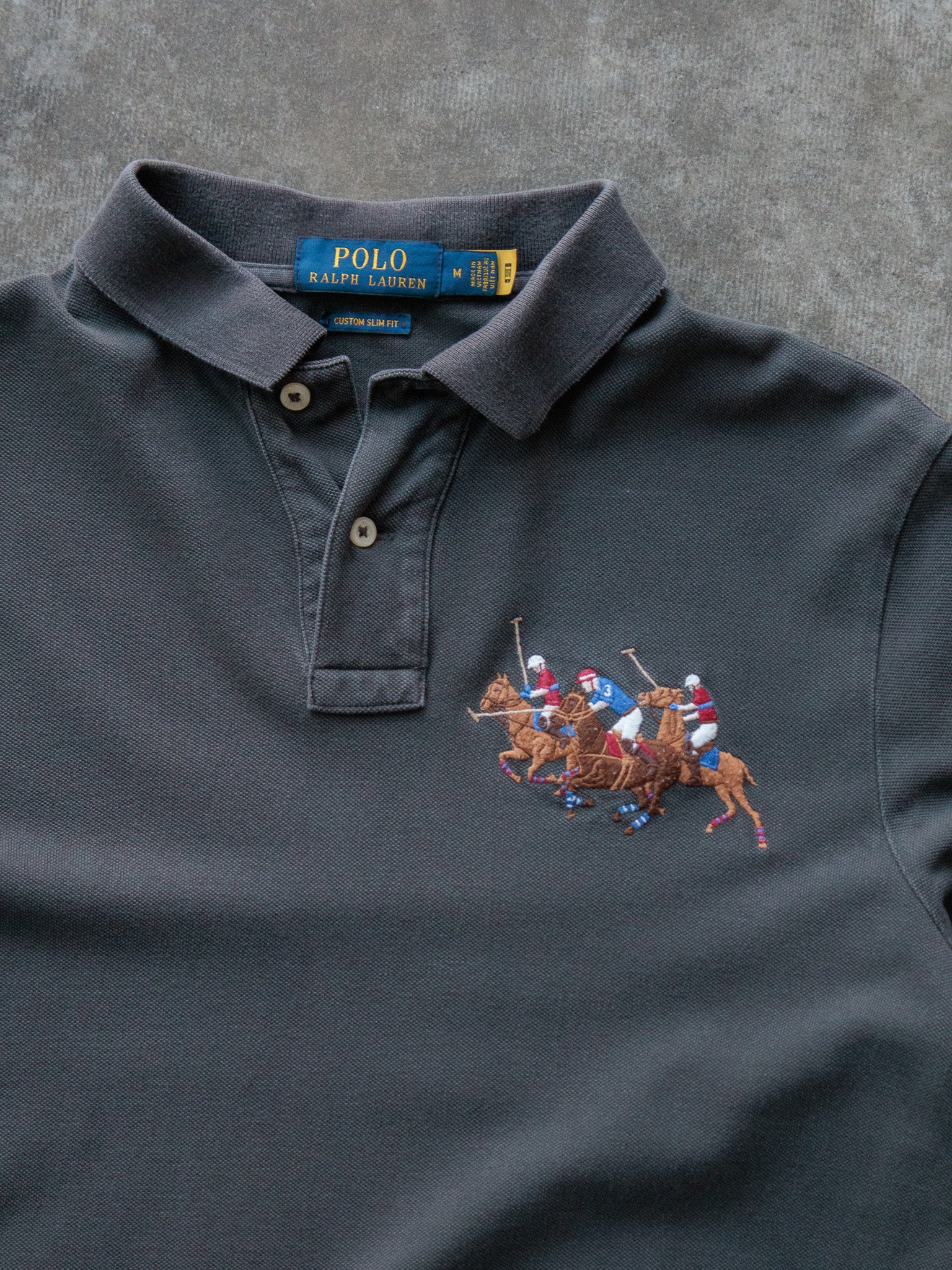 Grey Polo Ralph Lauren Long Sleeve Polo Shirt (M)