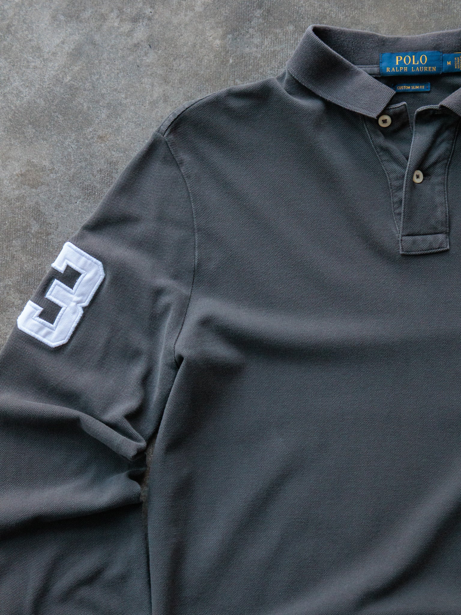 Grey Polo Ralph Lauren Long Sleeve Polo Shirt (M)