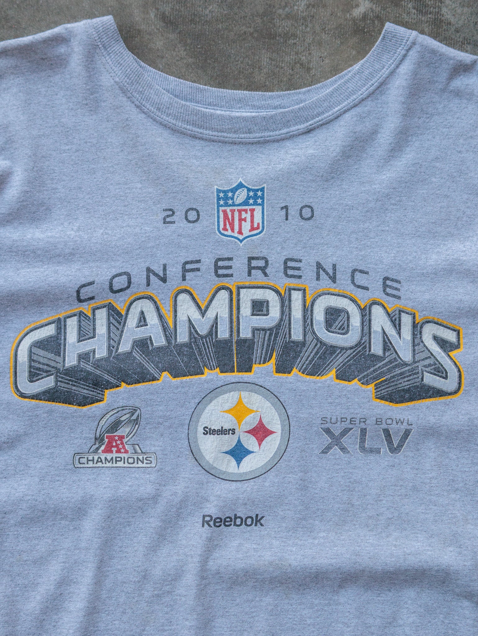 Vintage 2010 Grey Pittsburgh Steelers Conference Champions Reebok Tee (2XL)