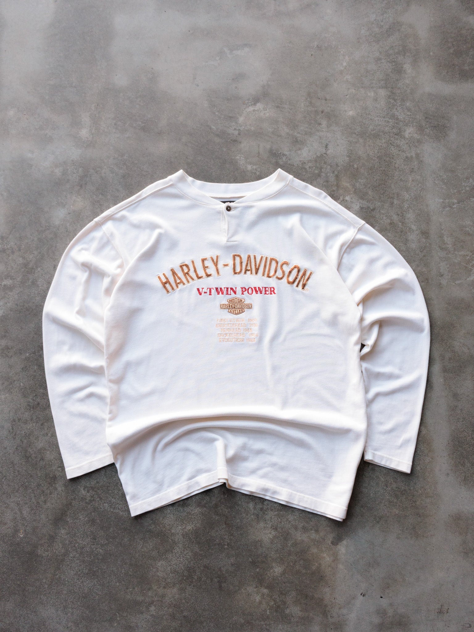 Vintage 90s Off-White Harley-Davidson V-Twin Power Long Sleeve (XL)