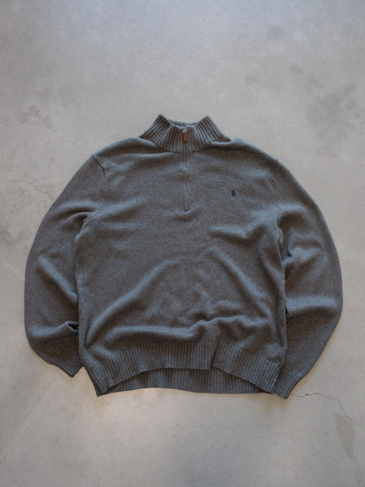 Vintage 00s Grey Polo Ralph Lauren Knit Quarter Zip (XL)