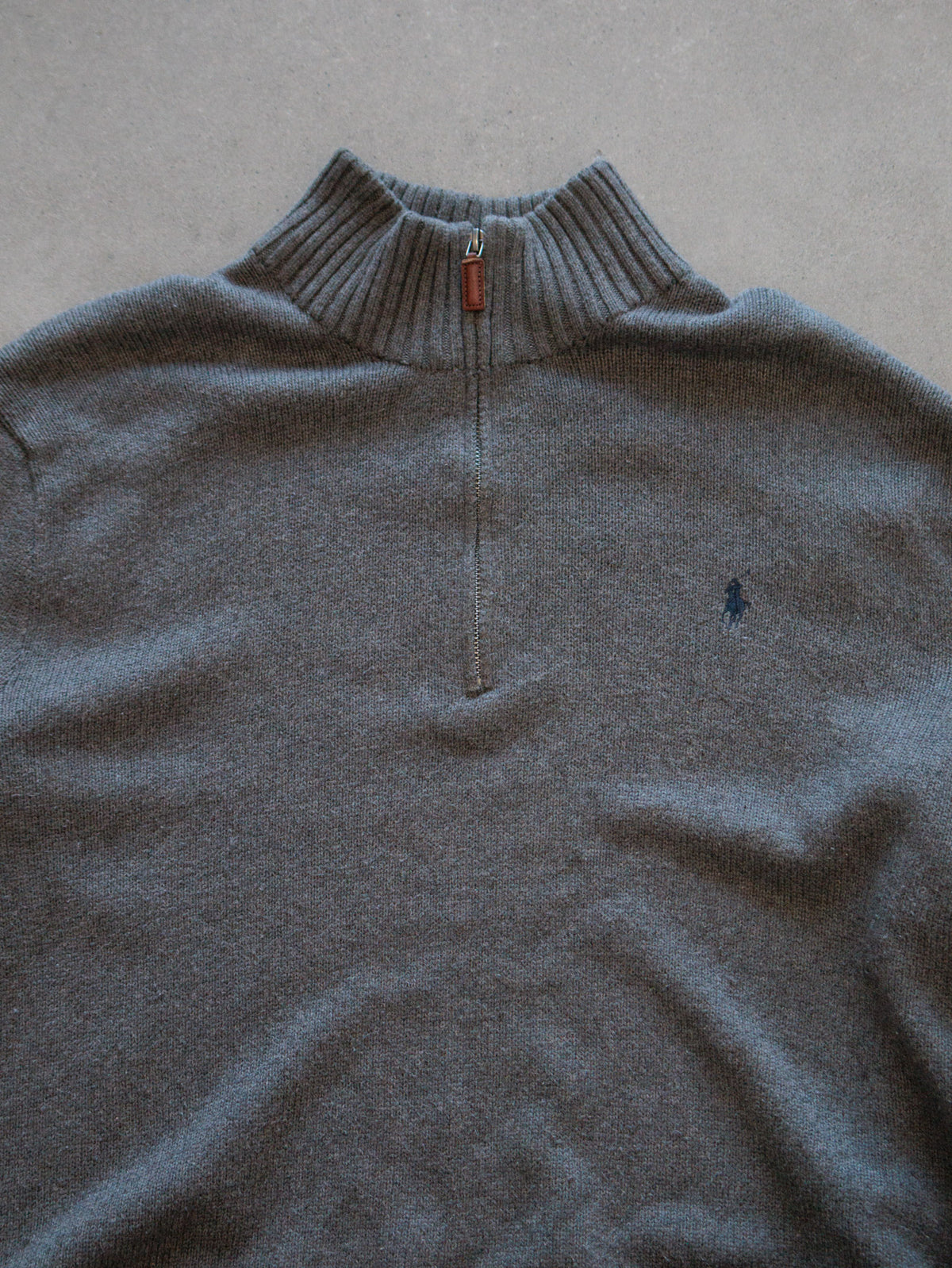 Vintage 00s Grey Polo Ralph Lauren Knit Quarter Zip (XL)