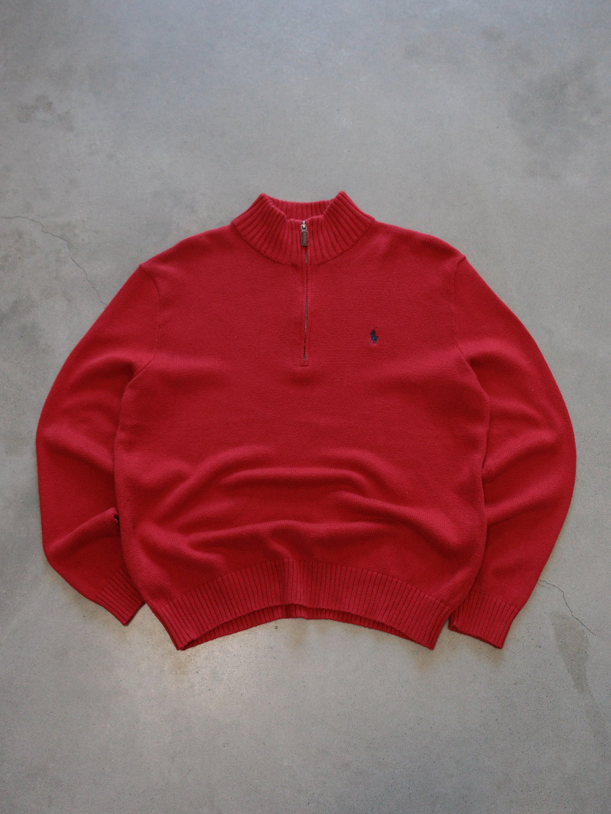 Vintage Red Polo Ralph Lauren Knit Quarter Zip (L)