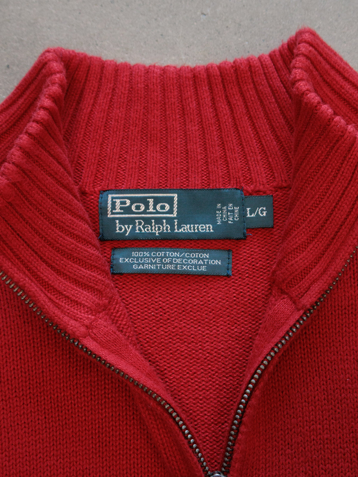 Vintage Red Polo Ralph Lauren Knit Quarter Zip (L)