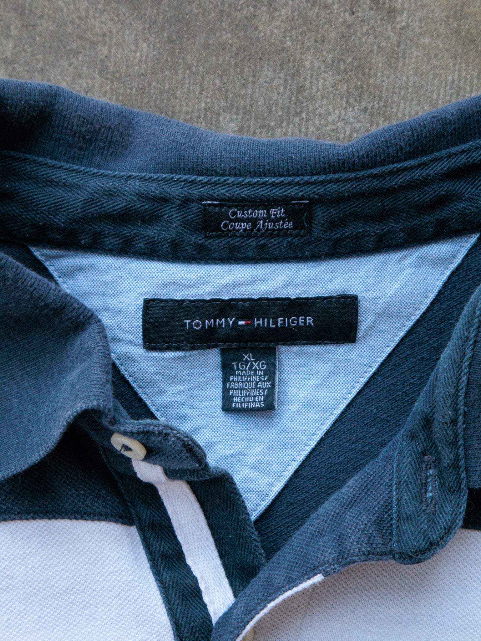 Vintage 00s Navy Striped Tommy Hilfiger Rugby Shirt (XL)