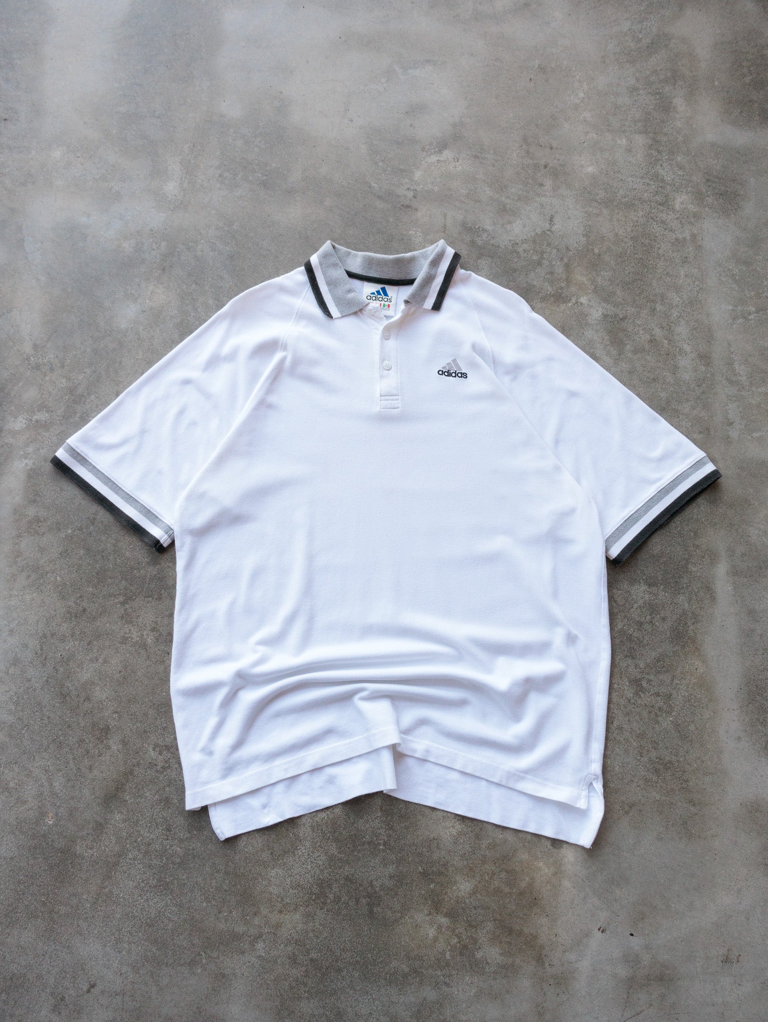 Vintage 90s White Adidas Tipped Collar Polo Shirt (XL)