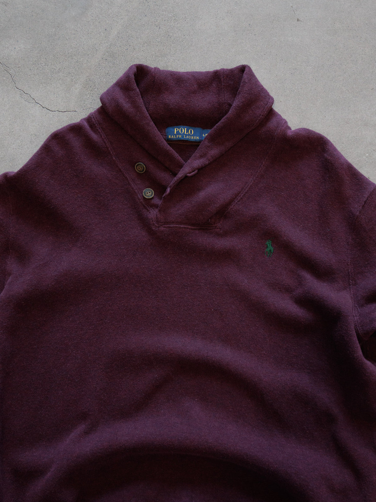 Vintage Purple Polo Ralph Lauren Shawl Neck Knit Sweater (L)