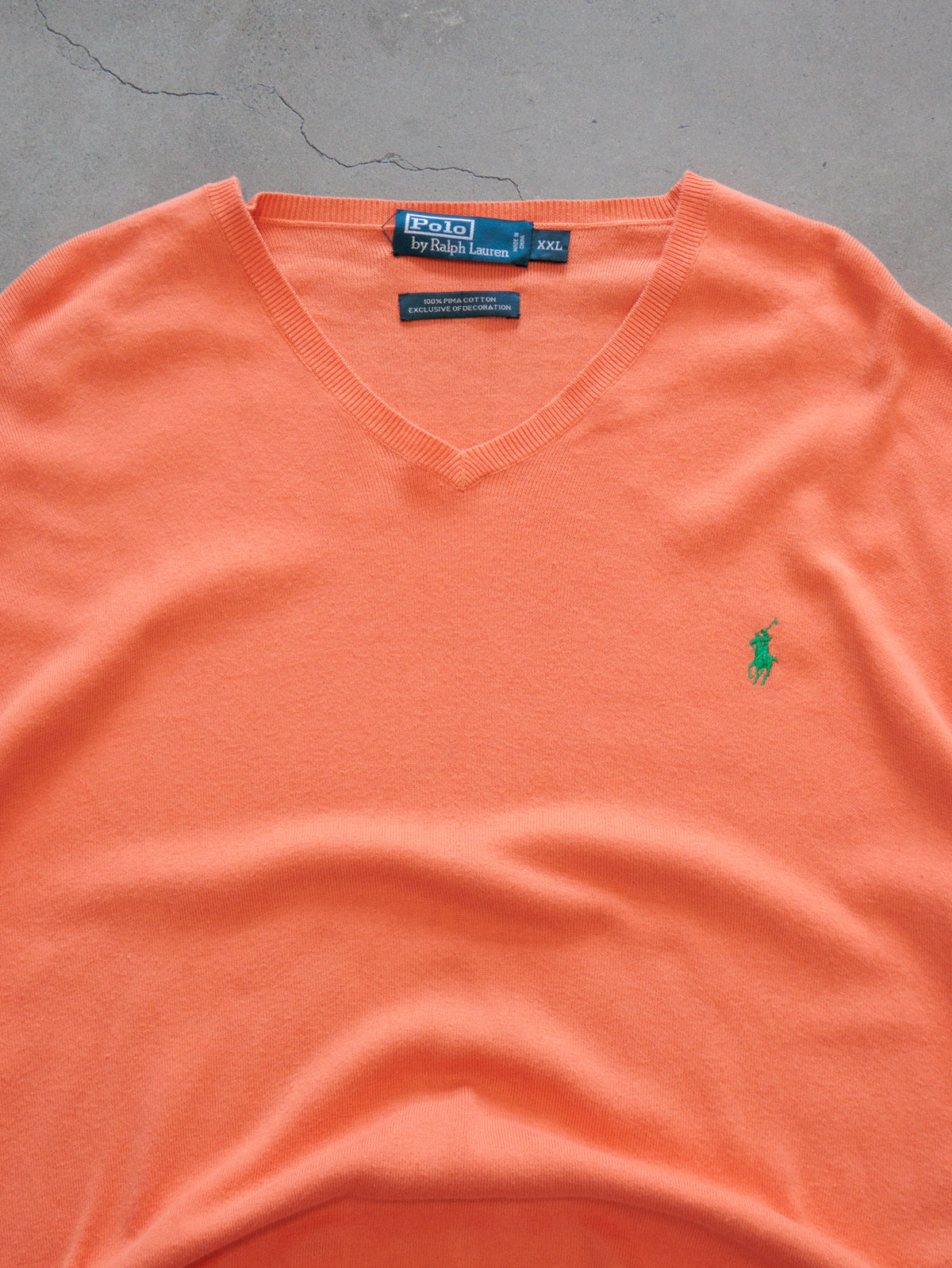 Vintage Orange Polo by Ralph Lauren V-Neck Knit Sweater (2XL)