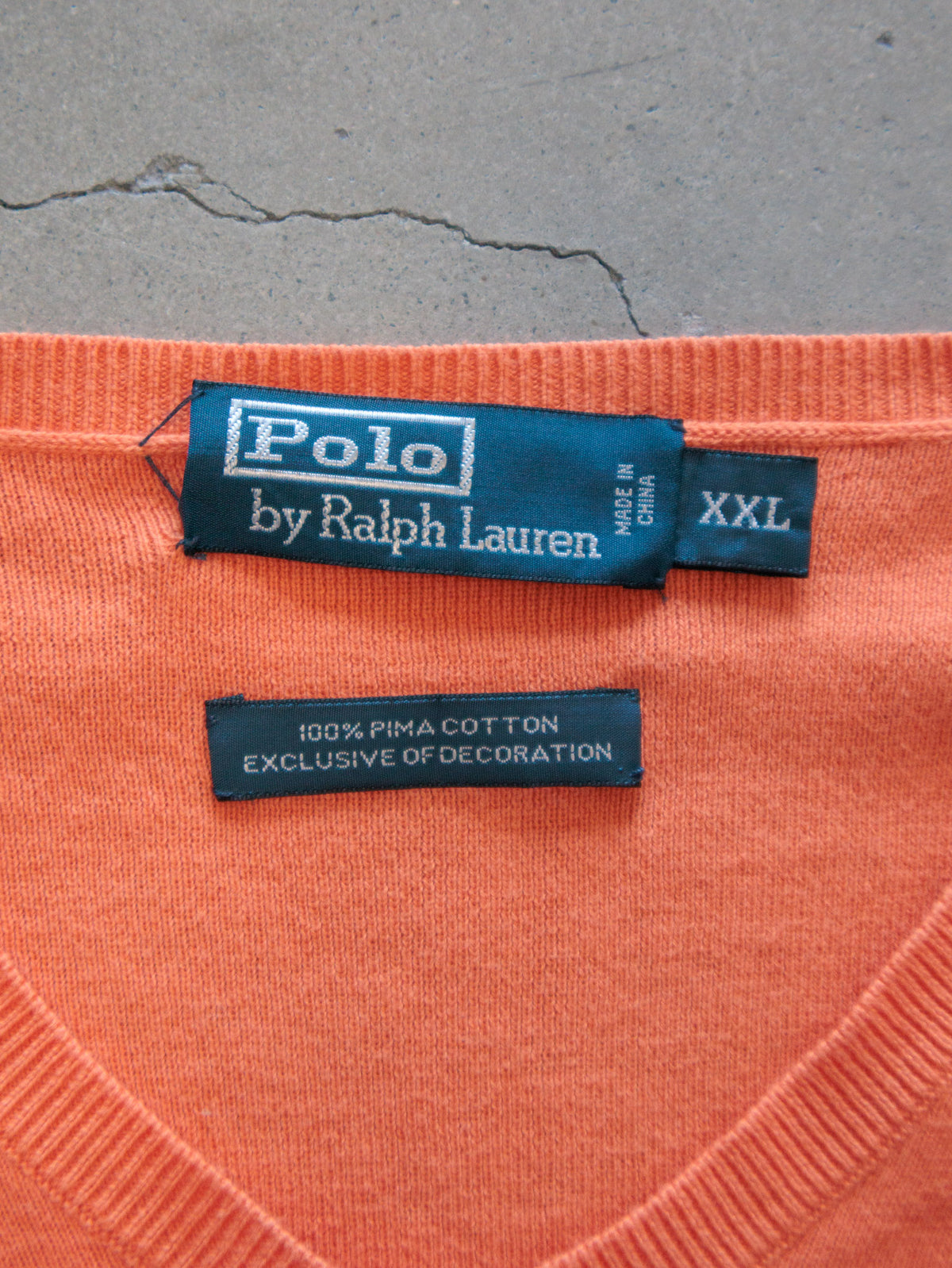 Vintage Orange Polo by Ralph Lauren V-Neck Knit Sweater (2XL)