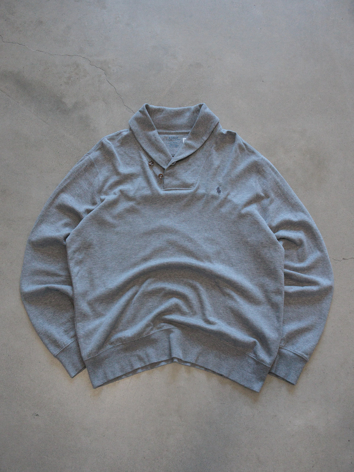 Vintage Grey Polo Ralph Lauren Shawl Neck Knit Sweater (L)