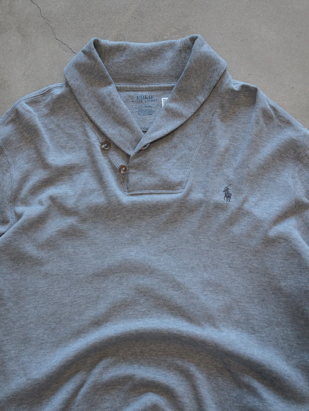 Vintage Grey Polo Ralph Lauren Shawl Neck Knit Sweater (L)