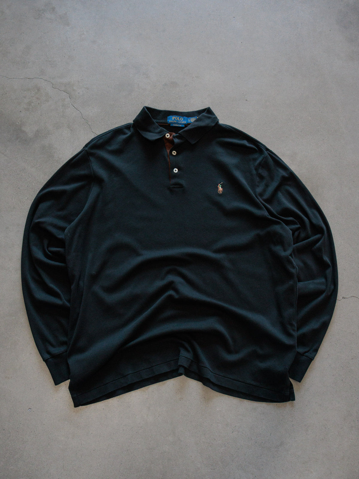 Vintage Green Polo Ralph Lauren Long Sleeve Polo Shirt (L)