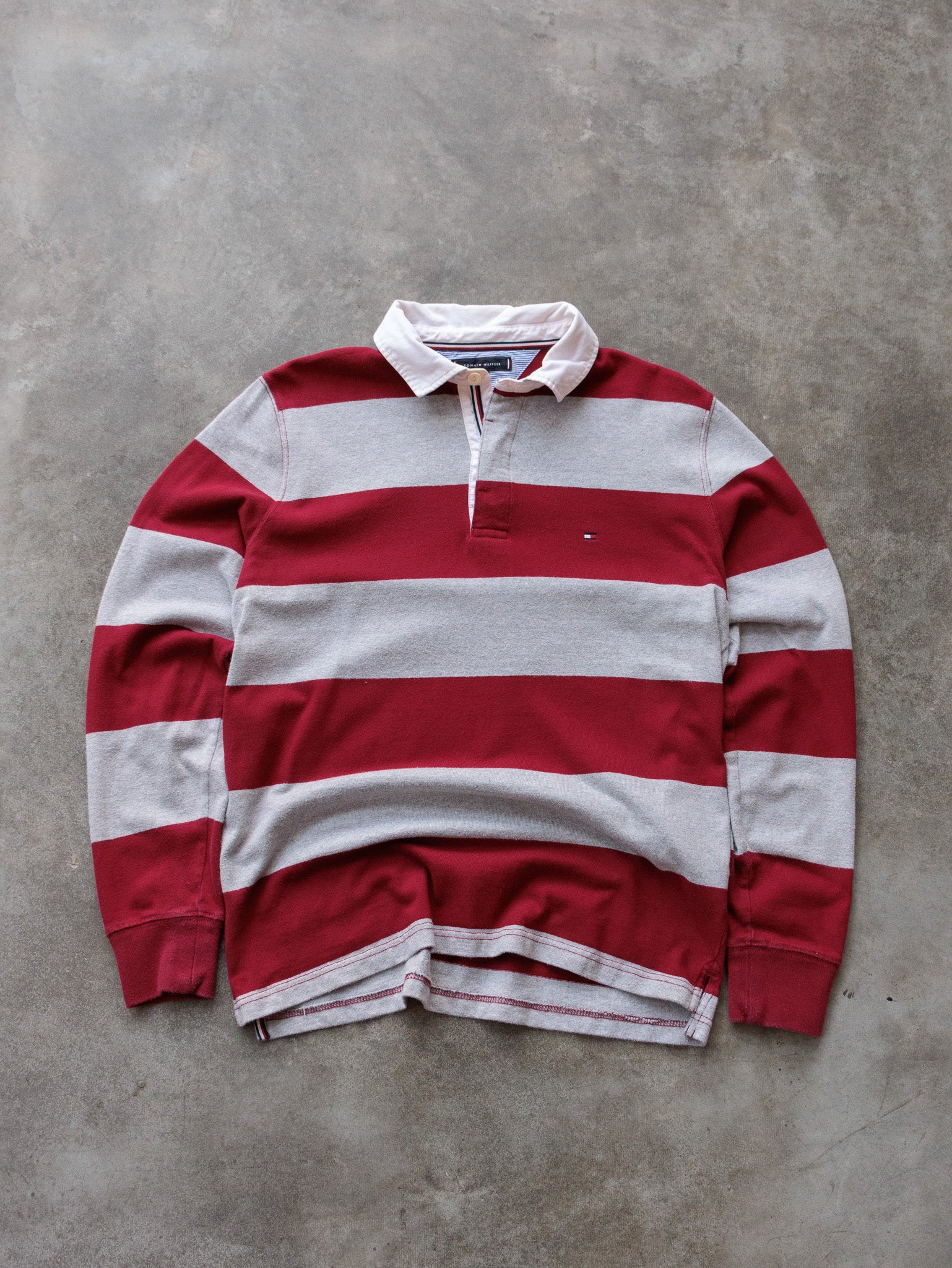Vintage Red Striped Tommy Hilfiger Rugby Shirt (L)