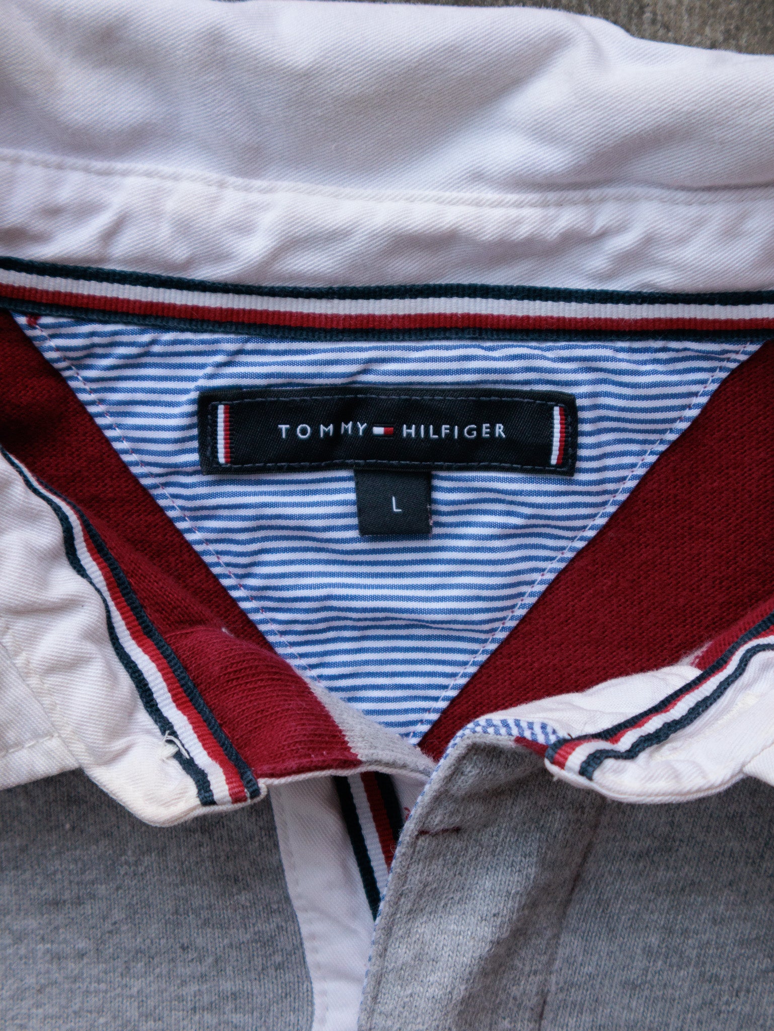 Vintage Red Striped Tommy Hilfiger Rugby Shirt (L)