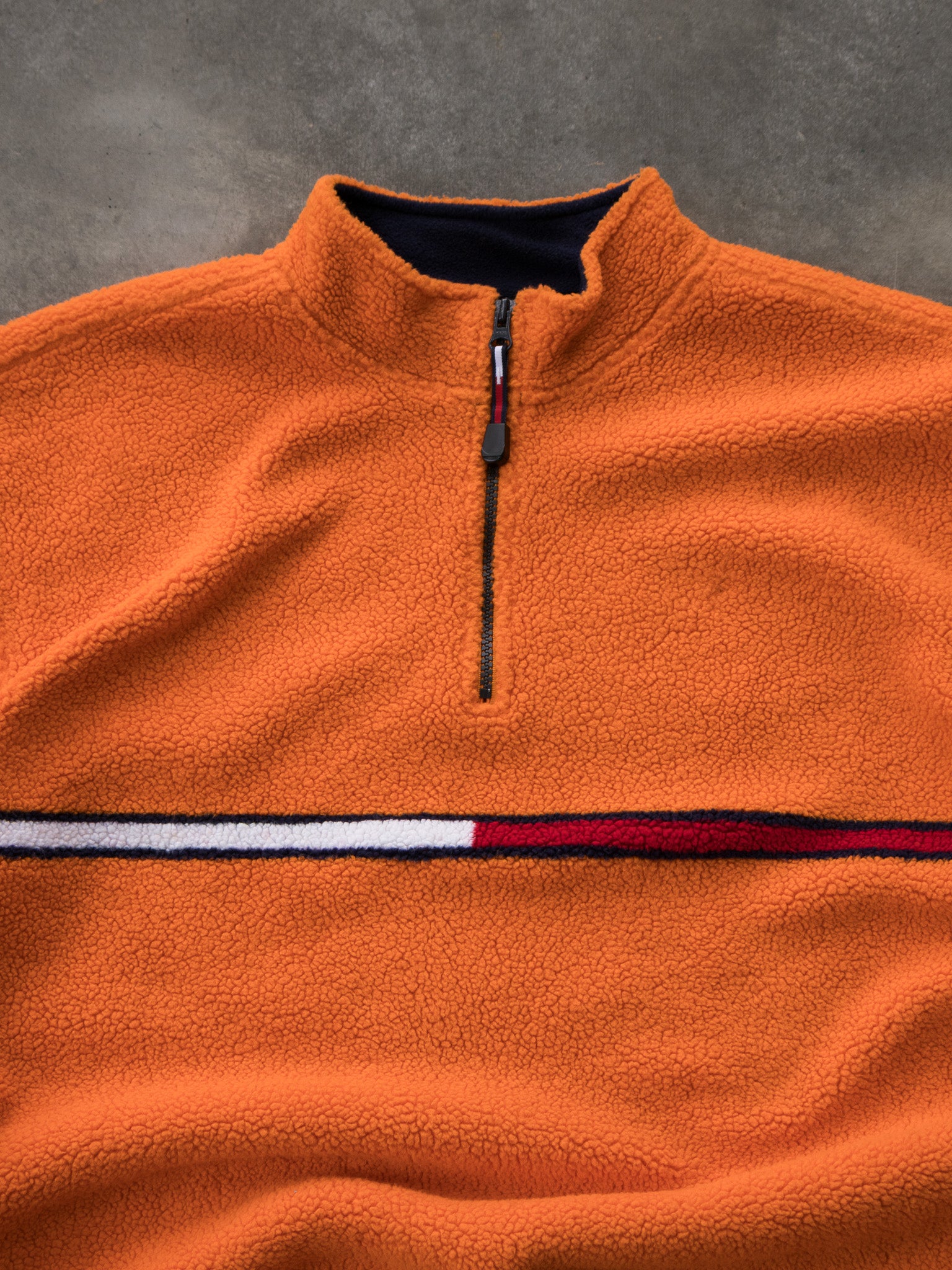 Vintage 90s Orange Tommy Hilfiger Quarter Zip Fleece Sweatshirt (L)