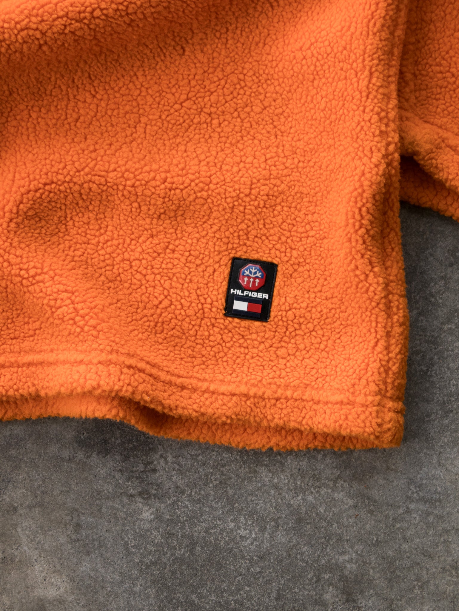 Vintage 90s Orange Tommy Hilfiger Quarter Zip Fleece Sweatshirt (L)